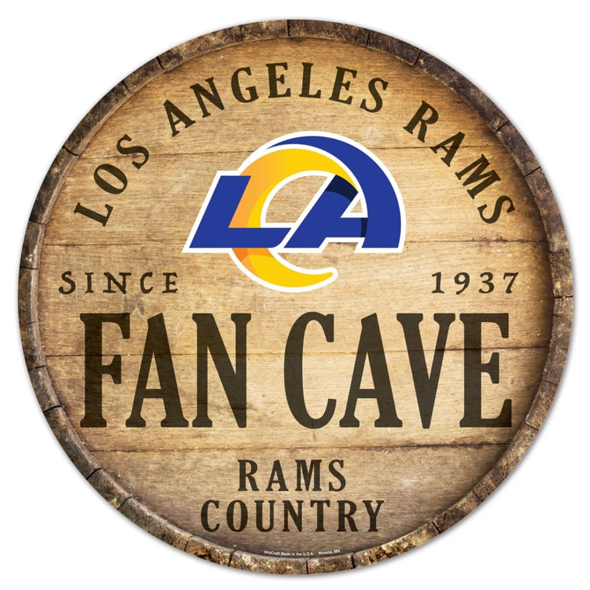 9416628474 14 in. Los Angeles Rams Sign Wood - Round Barrel Top Design