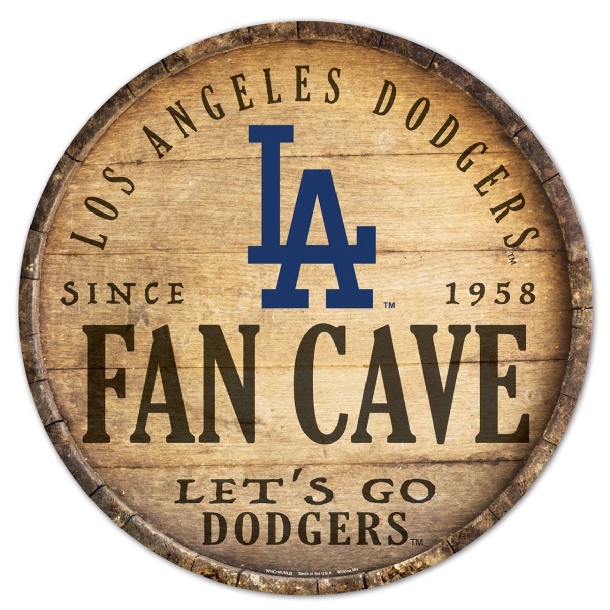 9416628631 14 in. Los Angeles Dodgers Sign Wood - Round Barrel Top Design