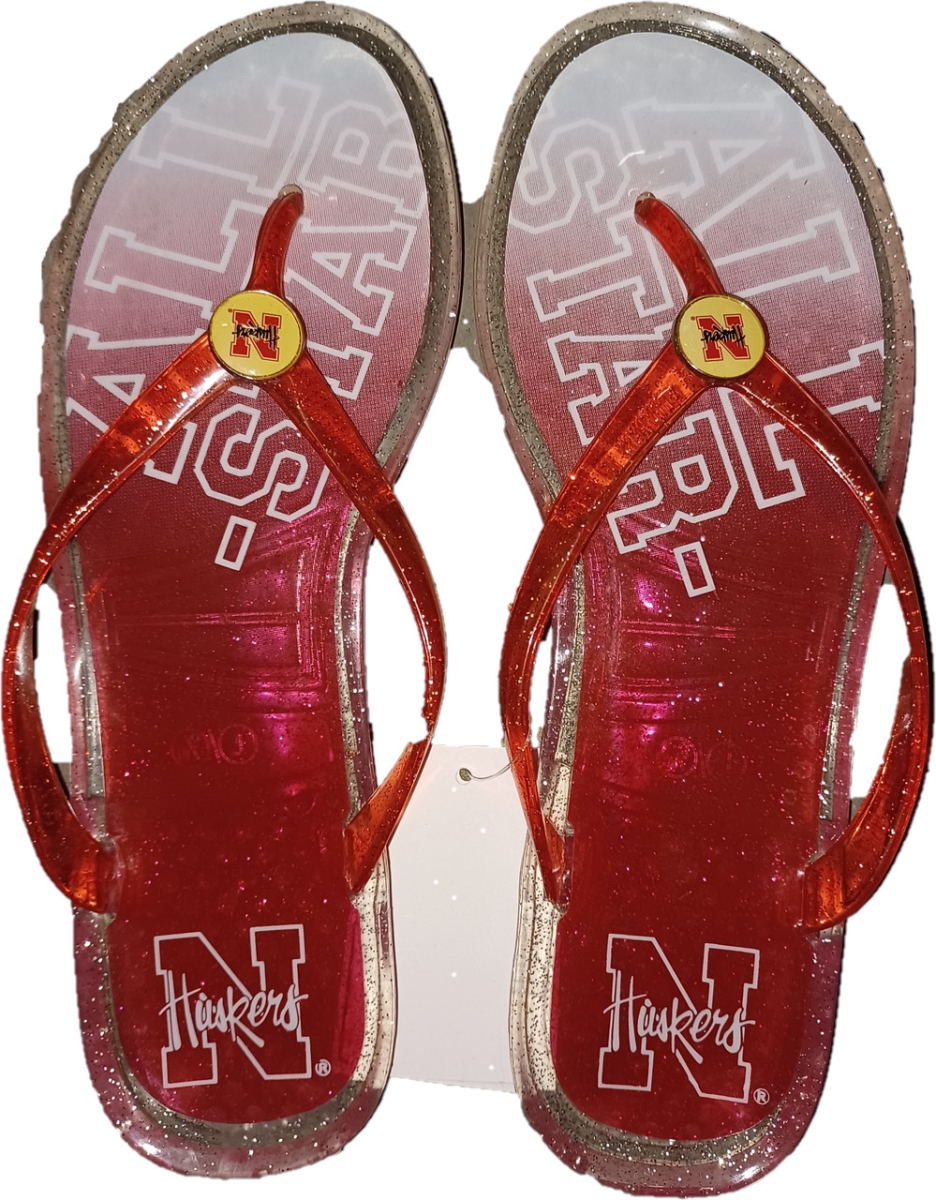 8496692665-S Nebraska Cornhuskers Womens Flip Flop Slipper - Jelly - Small - 1 Pair