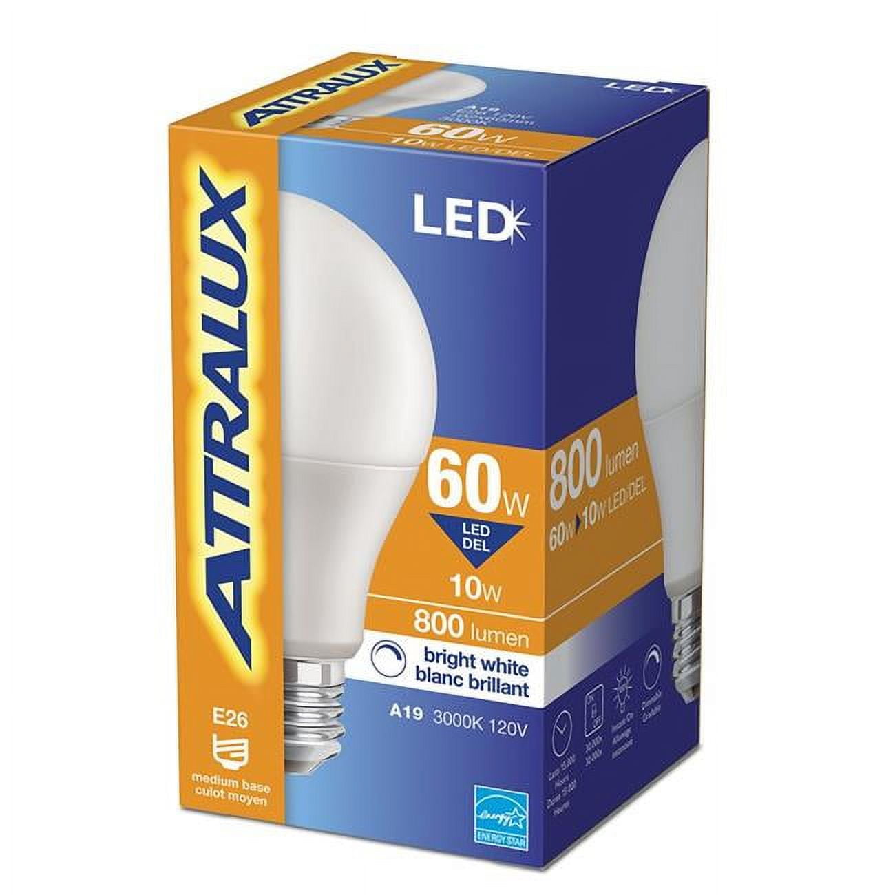 Picture of Attralux 10600250 60W & 800 Lumen 3000K A19 Dimmable LED Blub&#44; Bright White - Pack of 6