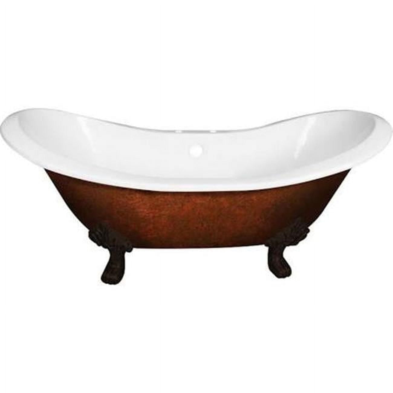 DES-DH-ORB 71 x 30 in. Cast Iron Double Ended Slipper Tub with 7 in. Deck Mount Faucet Drillings & Oil Rubbed Bronze Feet