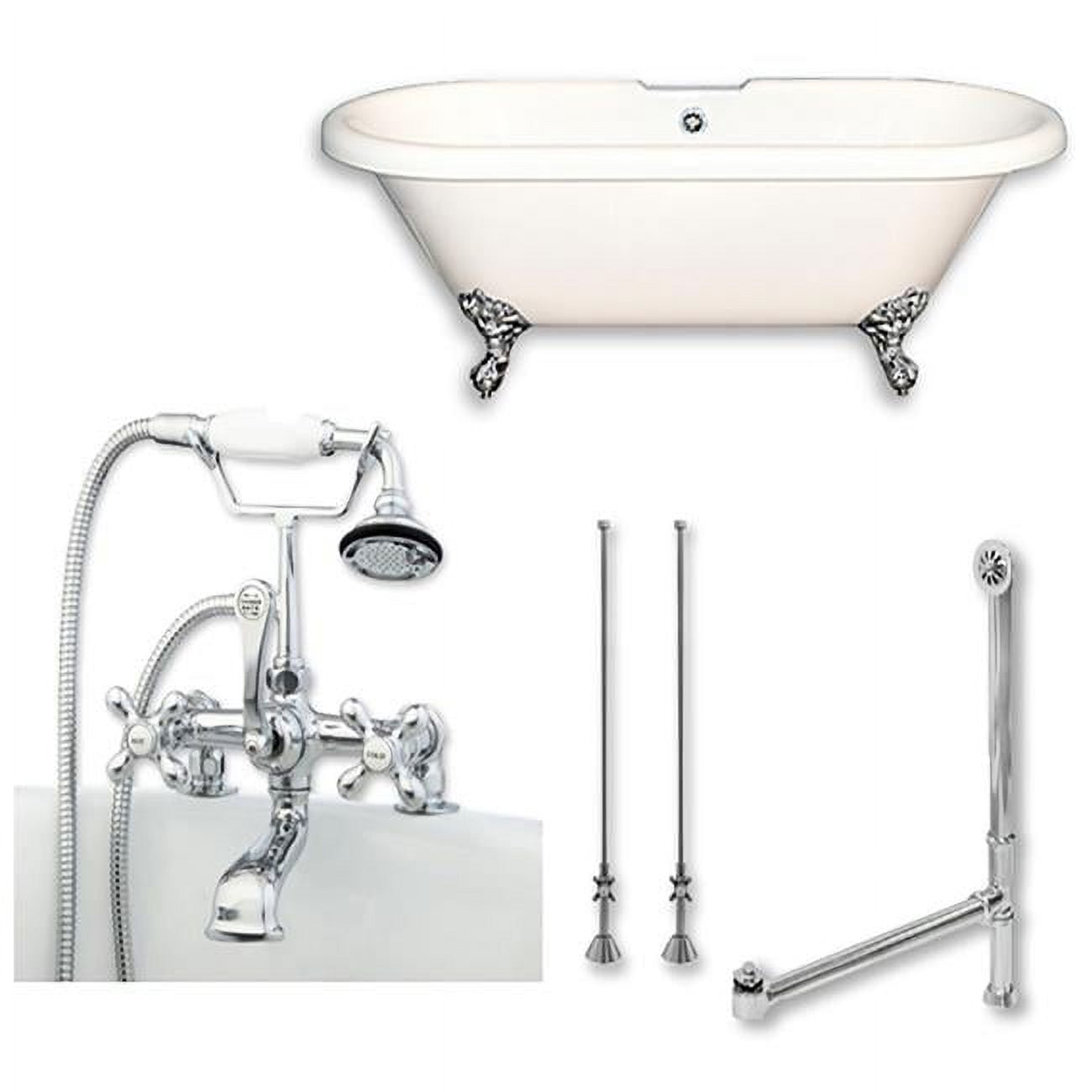 ADE60-463D-2-PKG-CP-7DH 60 x 30 in. Acrylic Double Ended Clawfoot Bathtub with Faucet Drillings & Chrome Plumbing