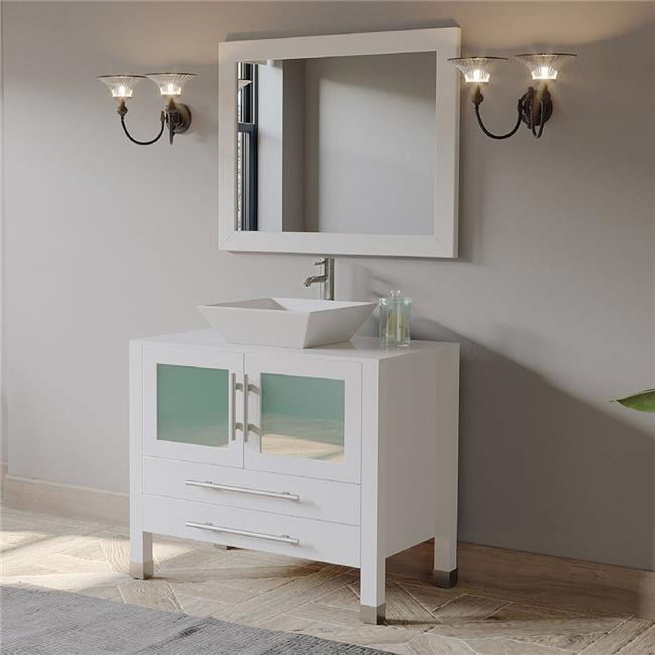 8111W 36 in. White Solid Wood & Porcelain Single Vessel Sink Vanity Set with a Polished Chrome Faucet & Drain -  Cambridge Plumbing