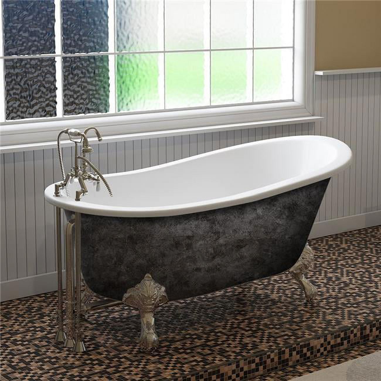 ST61-DH-CP-SP 61 x 30 in. Scorched Platinum Cast Iron Slipper Bathtub with 7 in. Deck Mount Faucet Holes & Polished Chrome Feet