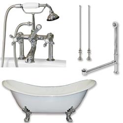 Cambridge Plumbing  Cast Iron Double Ended Slipper Tub - Polished Chrome