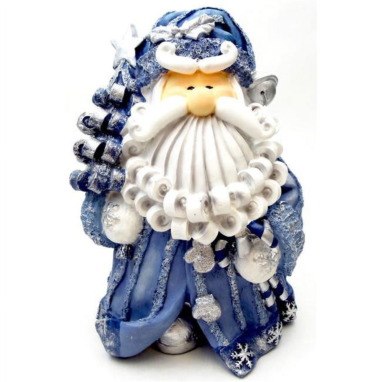 Picture of Novelties & Gifts 1256522A 8 in. Curly Beard Resin Blue Glitter Santa with Christmas Tree