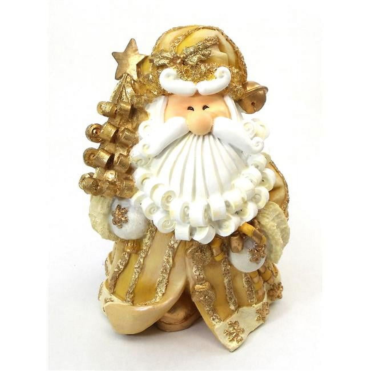 Picture of Novelties & Gifts 1256523A 8 in. Curly Beard Golden Resin Santa with Tree