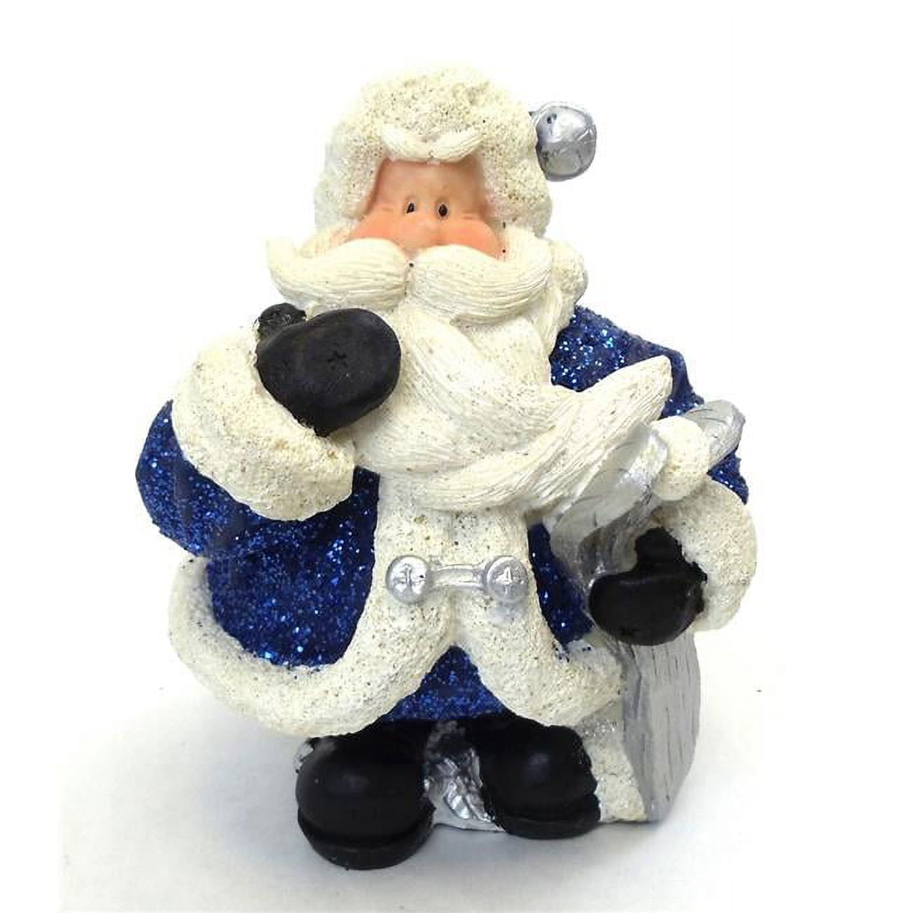 Picture of Novelties & Gifts 1256553A 6 in. Resin Royal Blue Glitter Santa Holding Skis