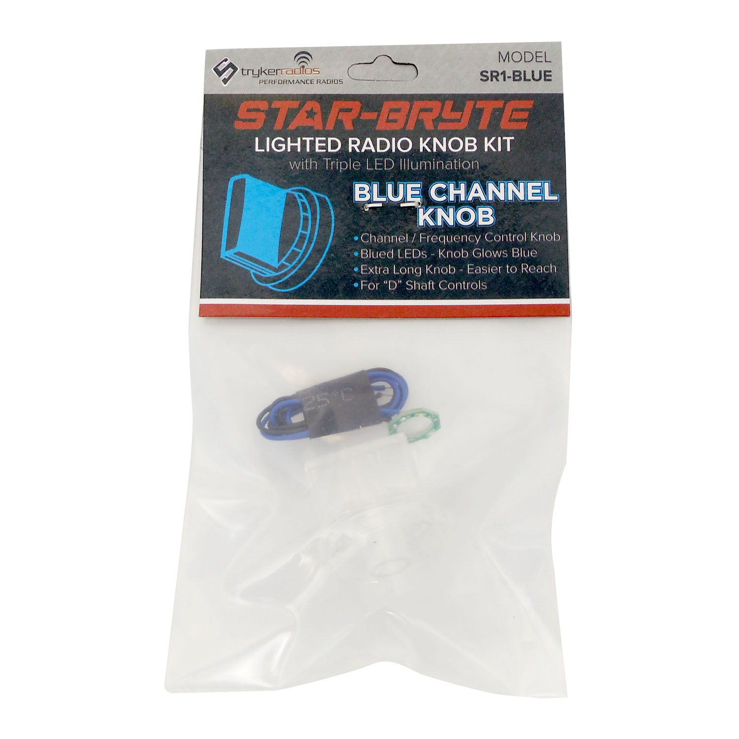 SRNK1-BL Star-Bryte Blue Lighted Channel Radio Knob Kit with Triple LED Illumination for D Shaft Controls