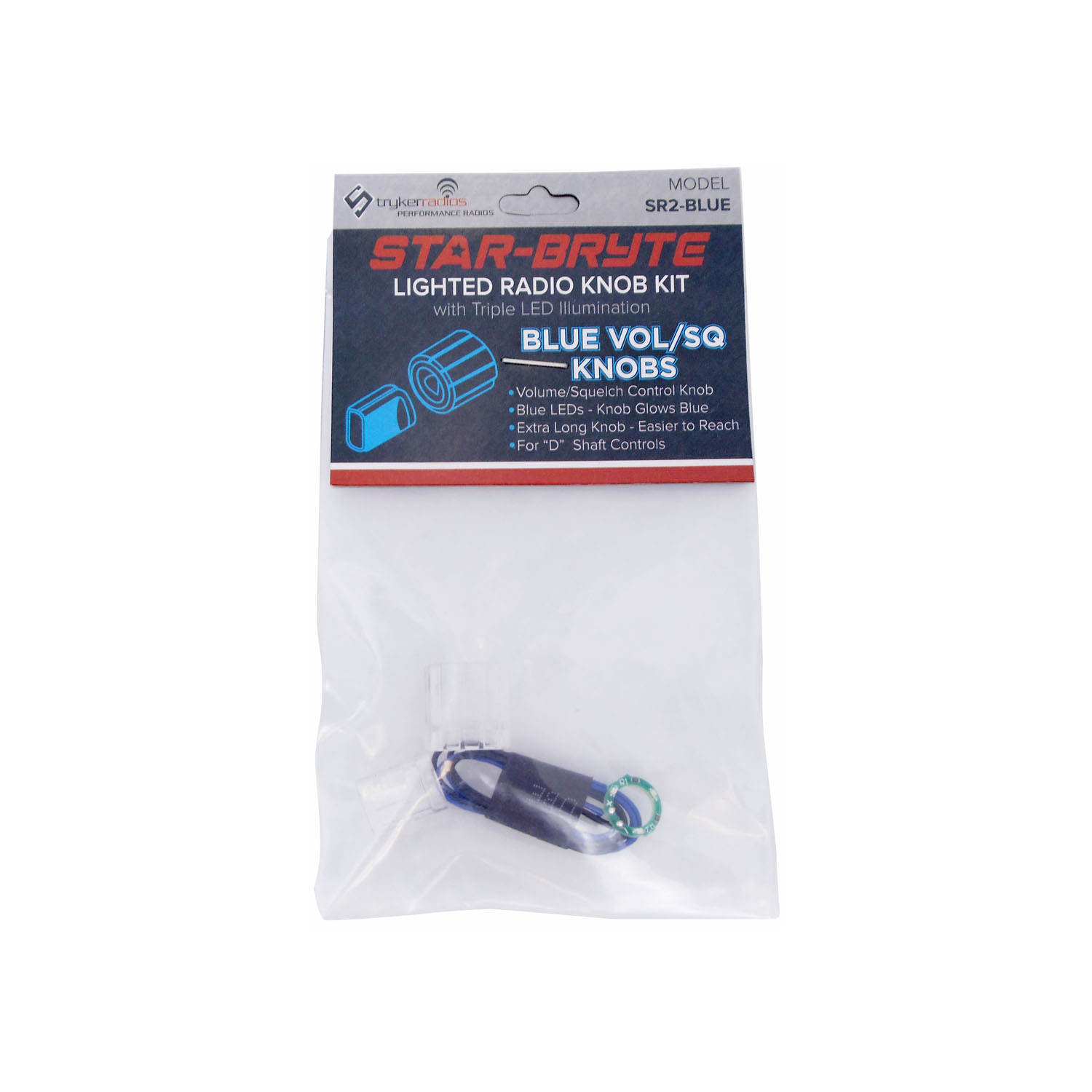 SRNK2-BL Star-Bryte Blue Lighted Volume & Squelch Radio Knob Kit with Triple LED Illumination for D Shaft Controls
