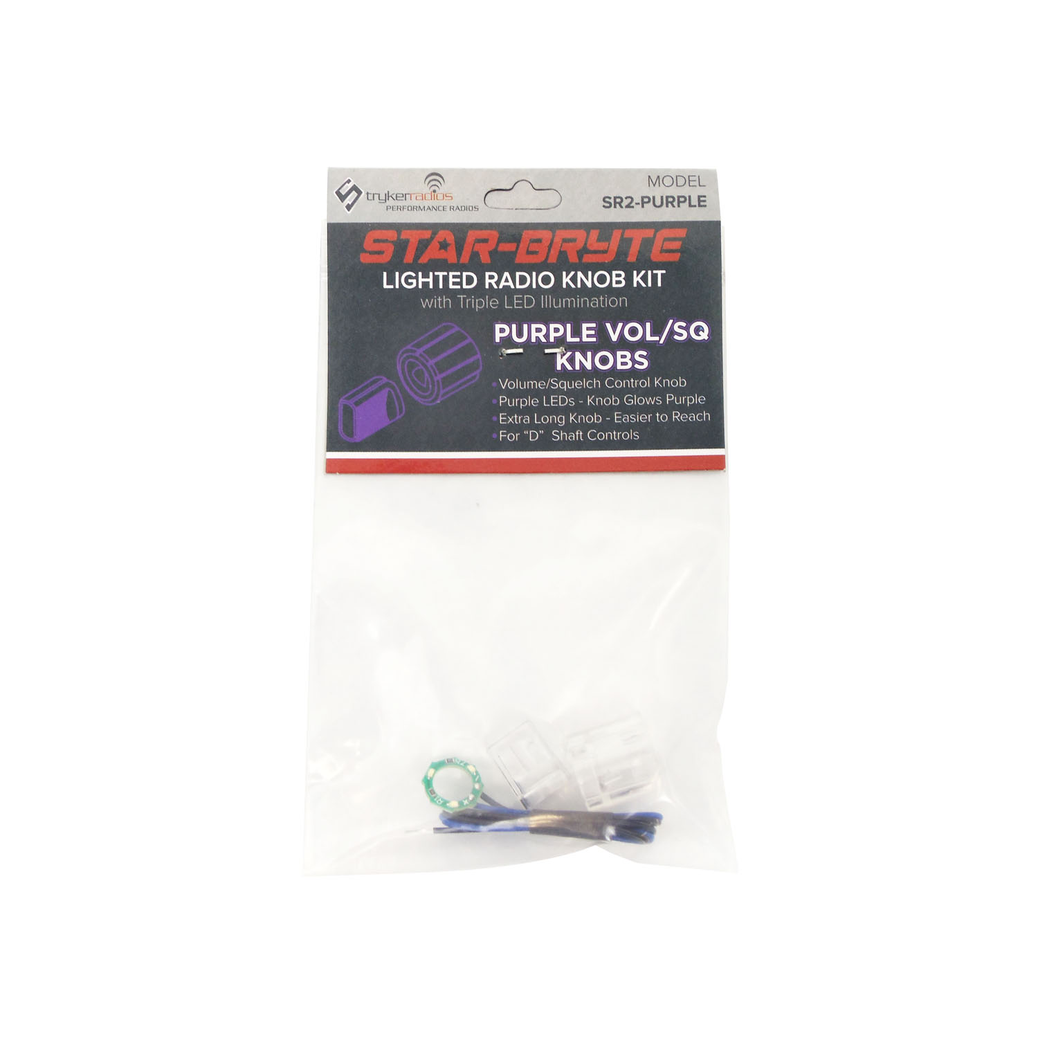 SRNK2-PUR Star-Bryte Purple Lighted Volume & Squelch Radio Knob Kit with Triple LED Illumination for D Shaft Controls