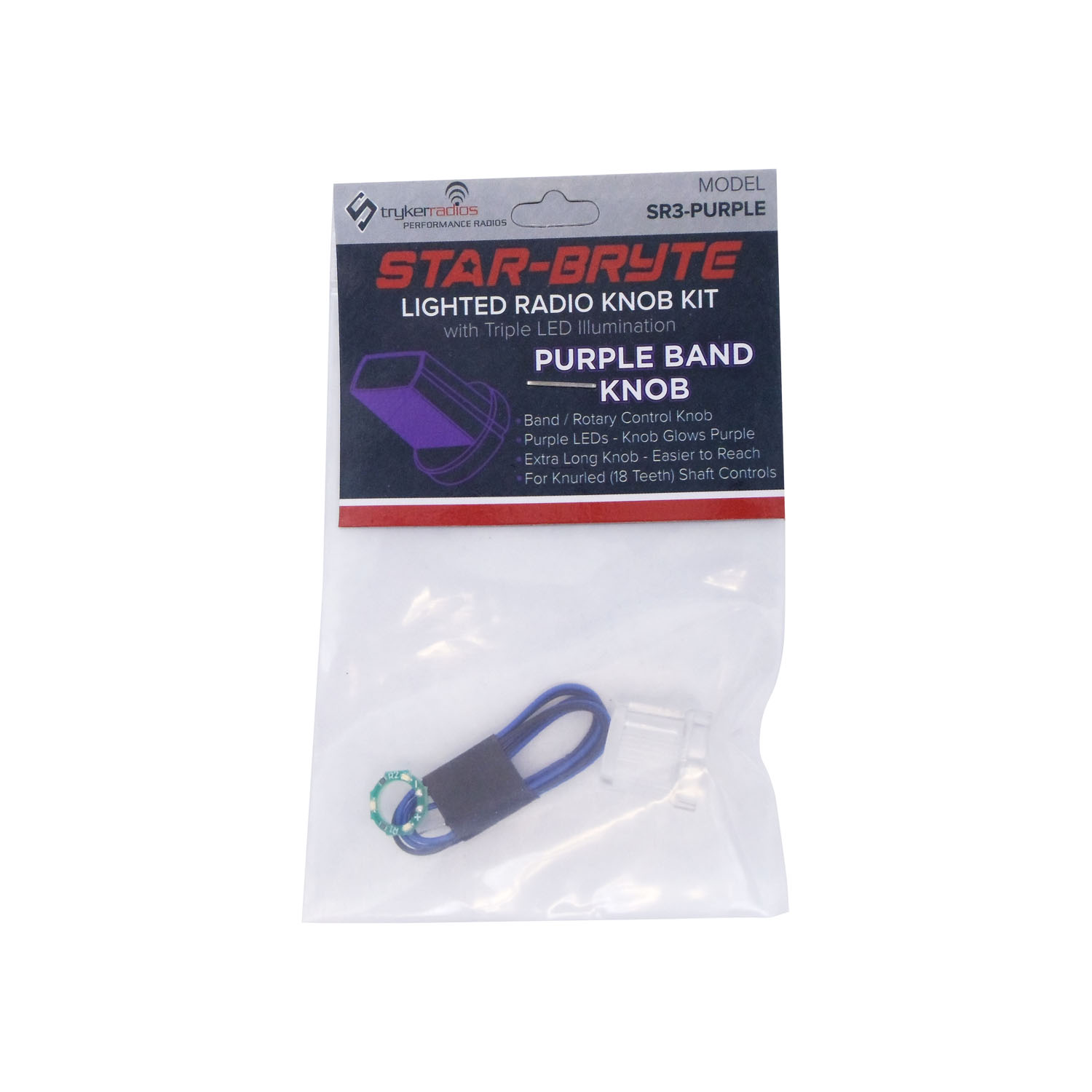 SRNK3-PUR Star-Bryte Purple Lighted Band & Rotary Radio Control Knob Kit with Triple LED Illumination for Knurled 18 Teeth Shaft Controls