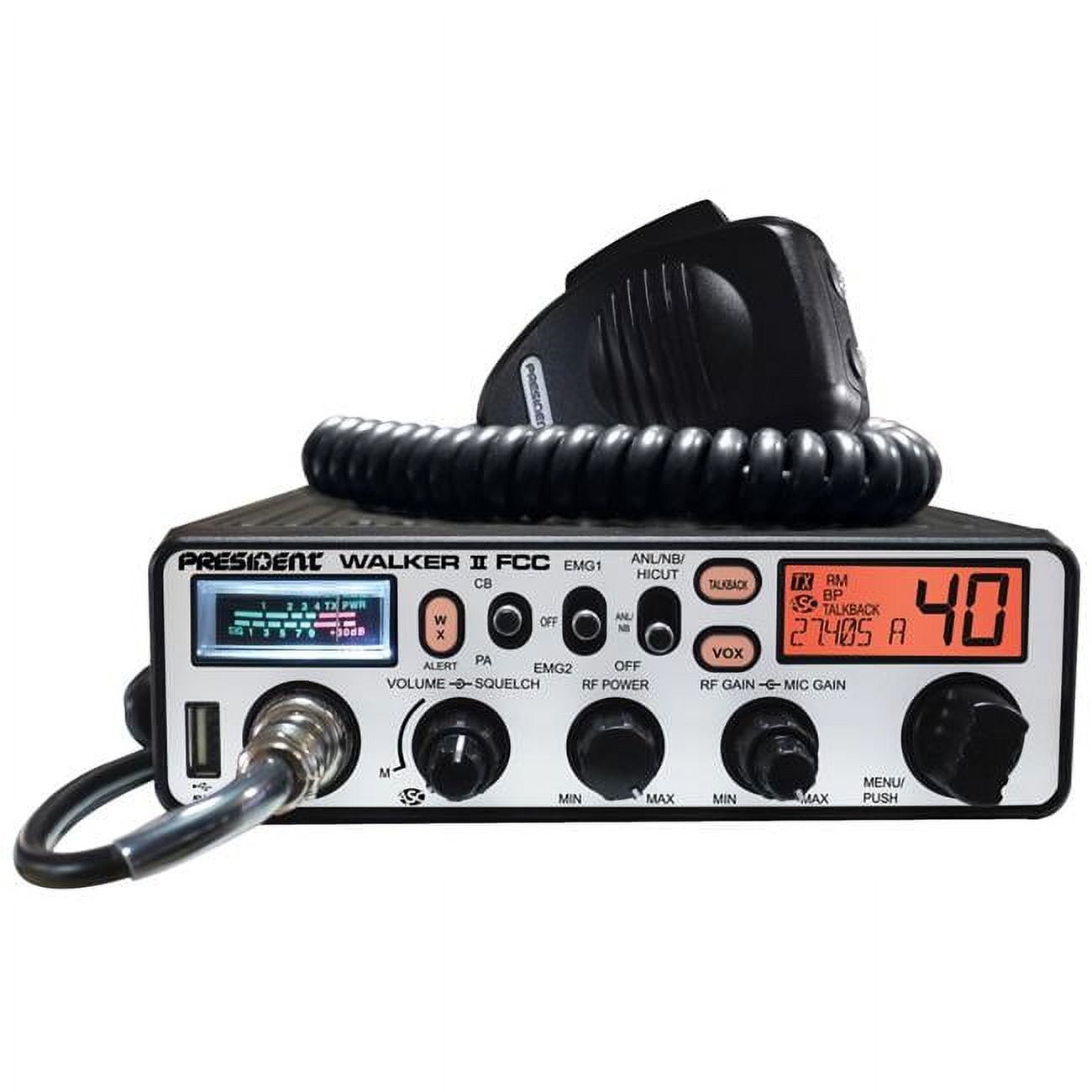 Picture of President WALKER II Walker II 40 Channel CB Radio with Brushed Aluminium Panel&#44; 7 Back Light Colors LCD Display with Frequency&#44; Vox & Talk-Back