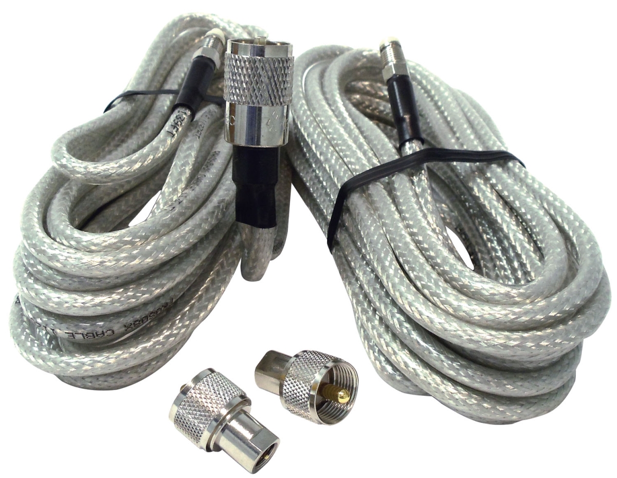 PR9SD8XN13 9 ft. RG8X Dual Lead Co-Phase Coax Cable with Clear Jacket & Quick-On PL259 NIP Connectors