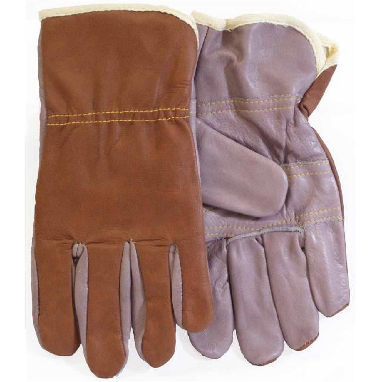 Leather Mens Work Gloves with Palm, Cloth Lined Brown & Purple - Large