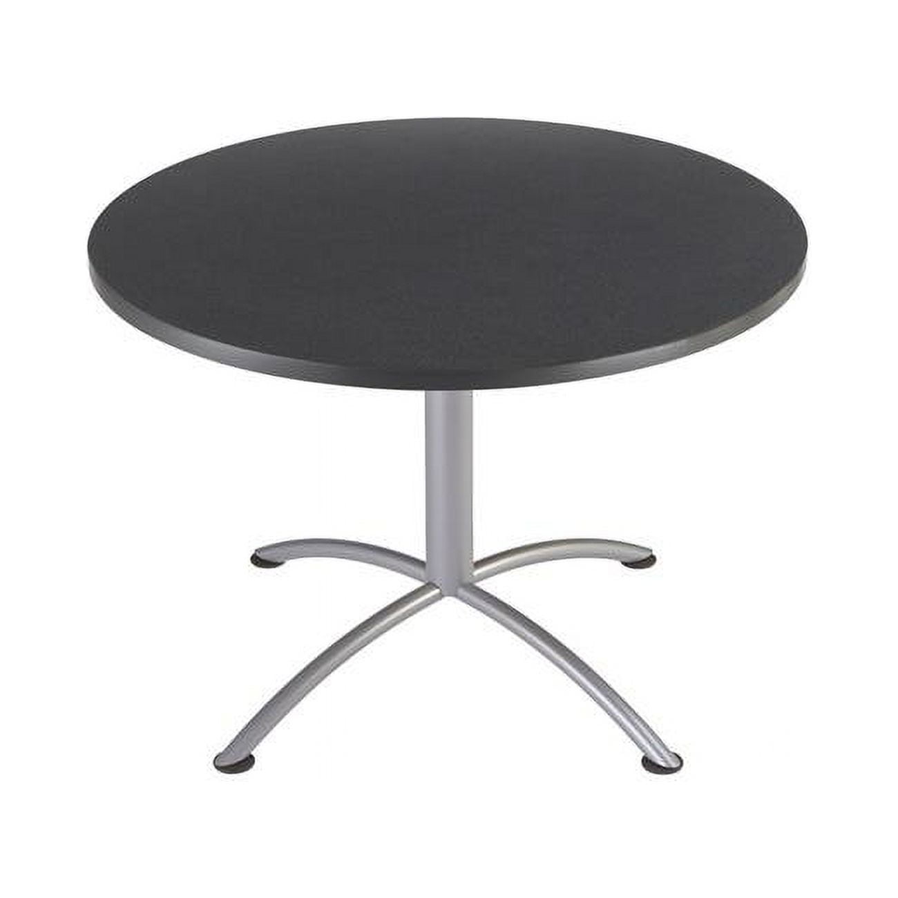 CafeWorks Cafe/Breakroom Table, Graphite Granite Top, Silver Frame, 42 in Dia x 30 in H