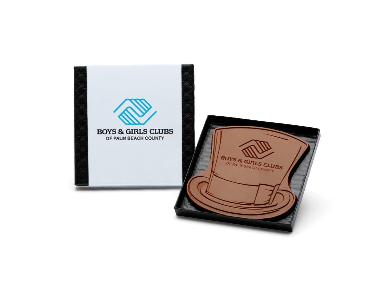 1009 4 x 4 in. Custom Decorated Shape Chocolate with Classic Custom Packaging
