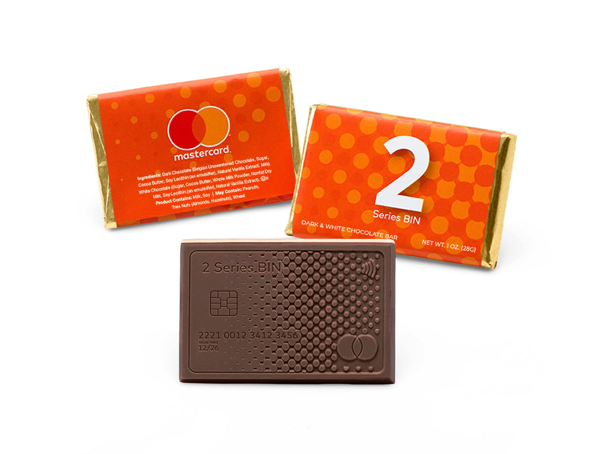 1026 2 x 3 in. Small & Mighty Custom Dark & White Chocolate Wrapper Bar - Extra Thick