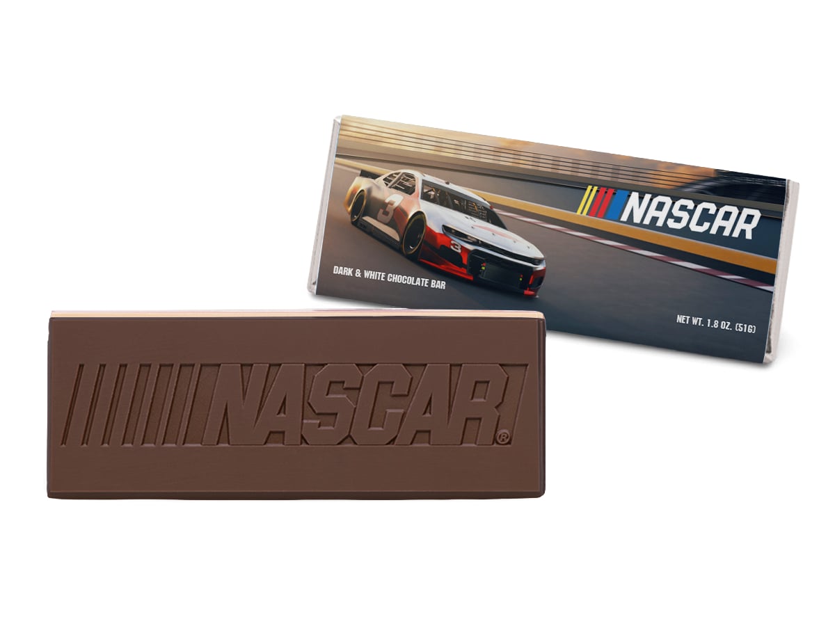 1027 2 x 5 in. Brand Impact Custom Dark & White Chocolate Wrapper Bar - Extra Thick