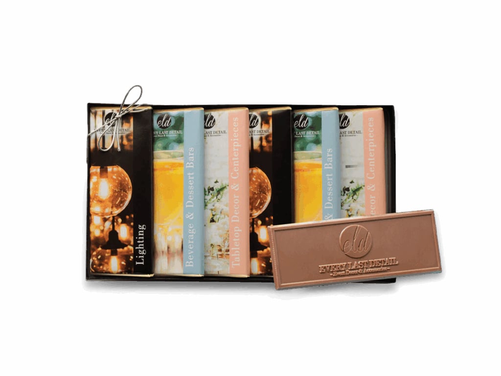 8006 Custom Chocolate Wrapper Bar Gift Pack with Up to 6 Different Designs - Clear Lid