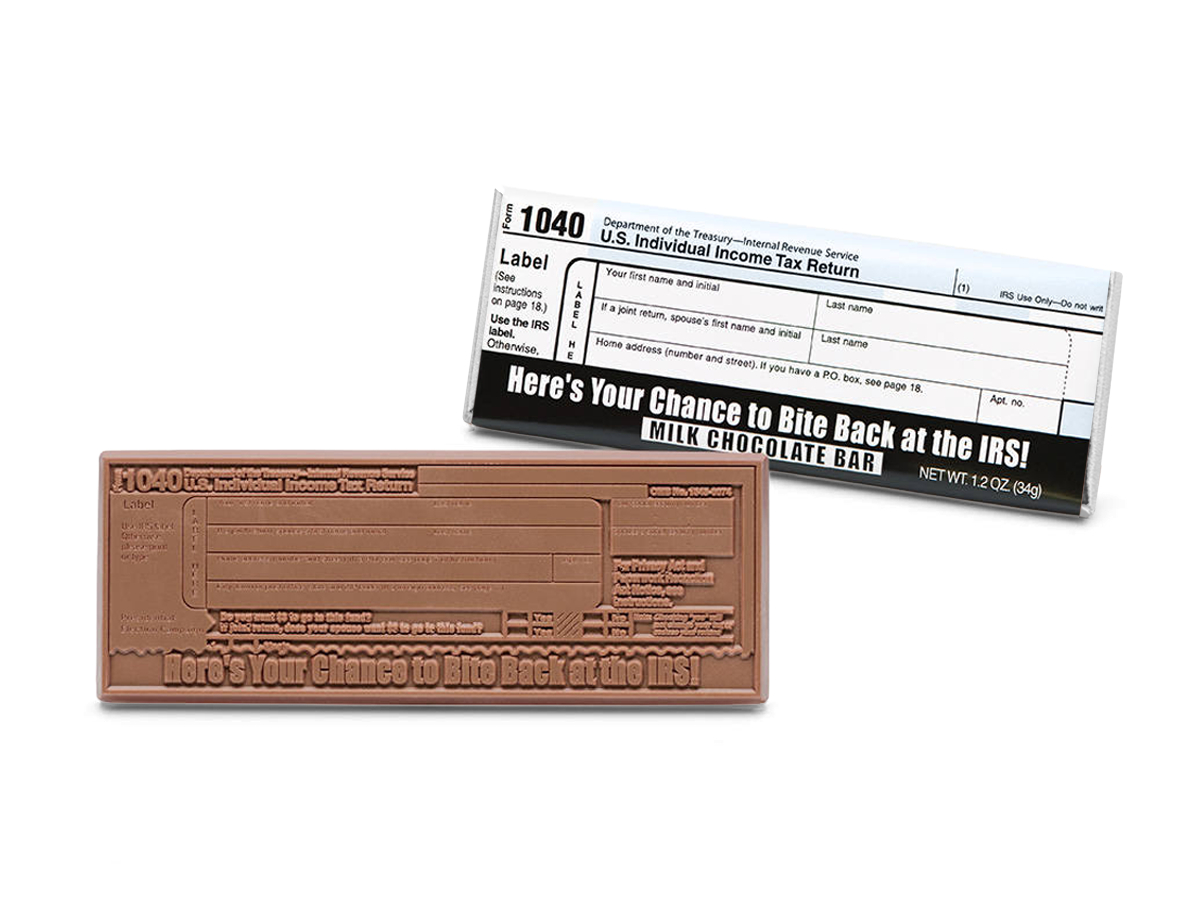 SHX222111T 2 x 5 in. IRS 1040 Themed Milk Chocolate Wrapper Bar