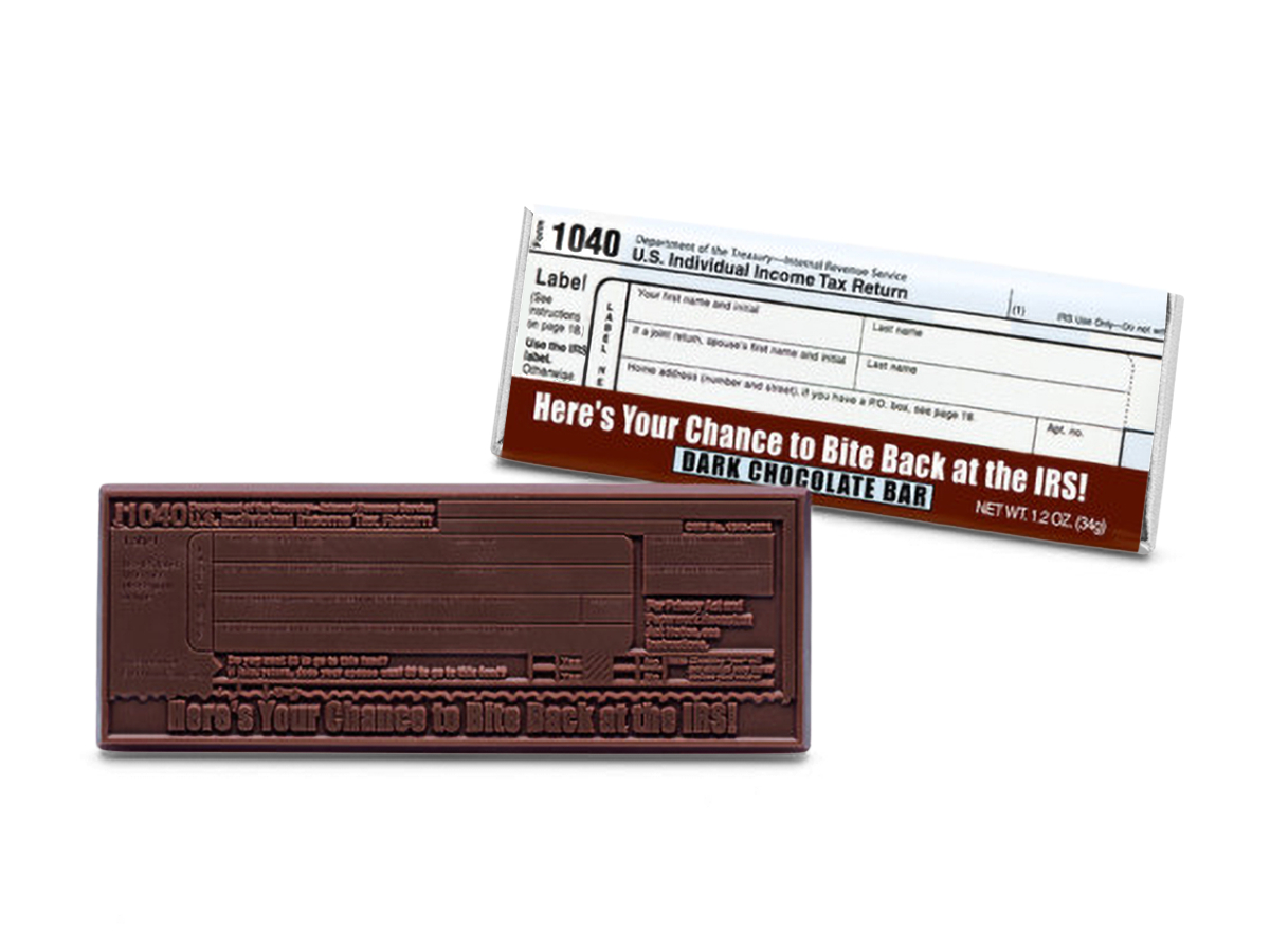 SHX222112T 2 x 5 in. IRS 1040 Themed Dark Chocolate Wrapper Bar