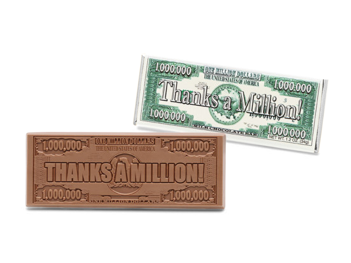 SHX310025 2 x 5 in. Thanks-A-Million Themed Milk Chocolate Wrapper Bar