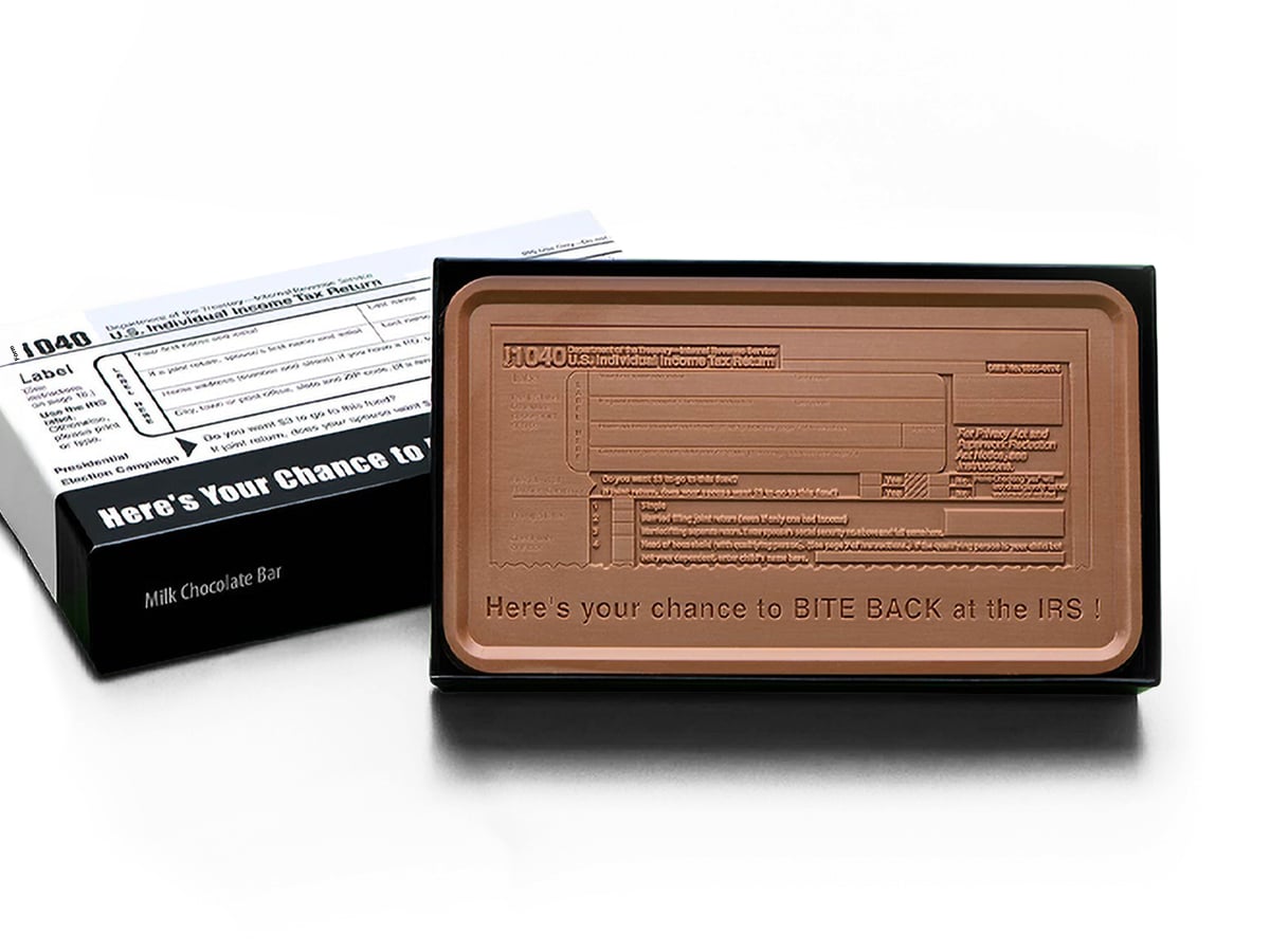 SHX316004 8 oz IRS 1040 Mighty Engraved Chocolate Bar