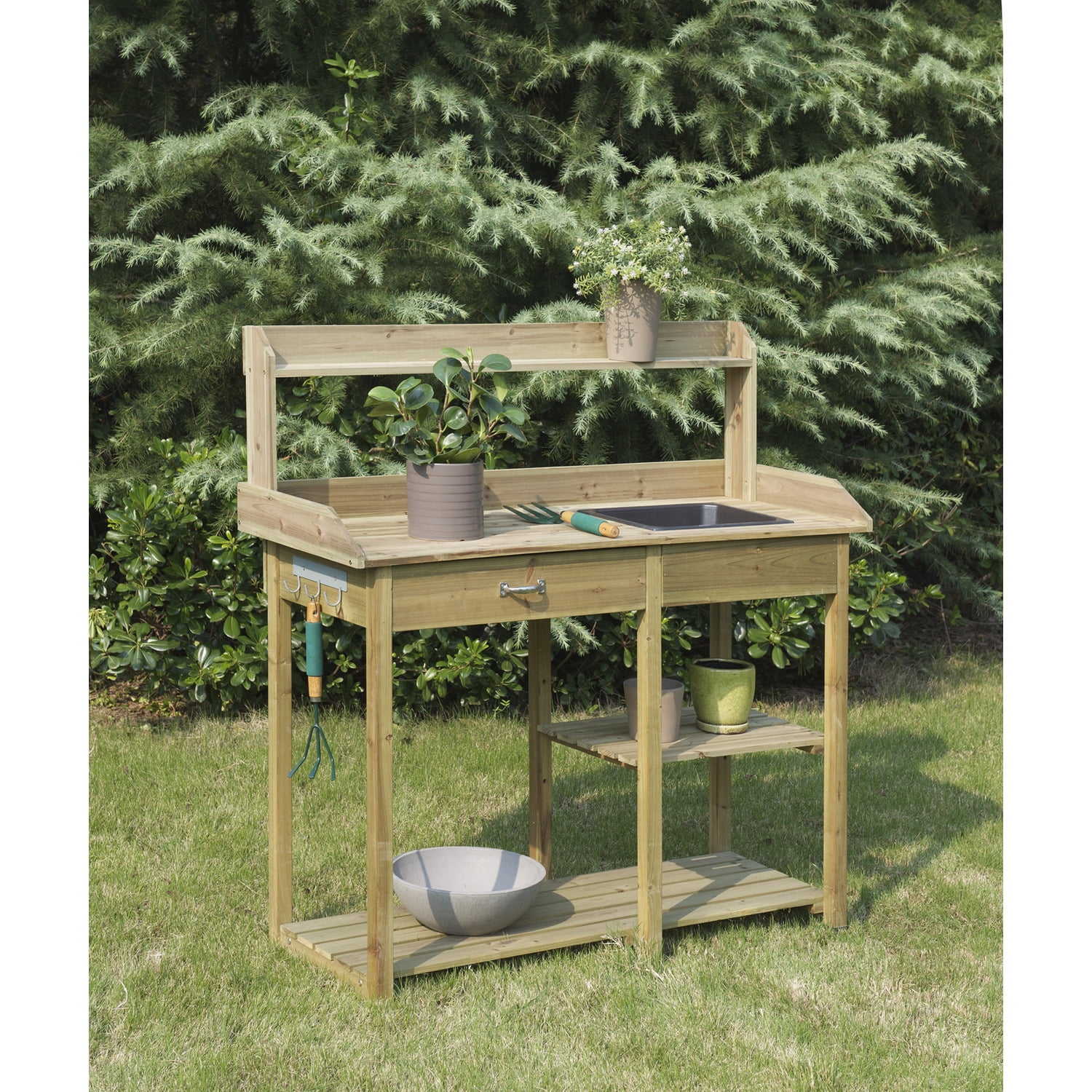 Picture of Convenience Concepts G10458N Planters & Potts Deluxe Potting Bench, Natural Fir