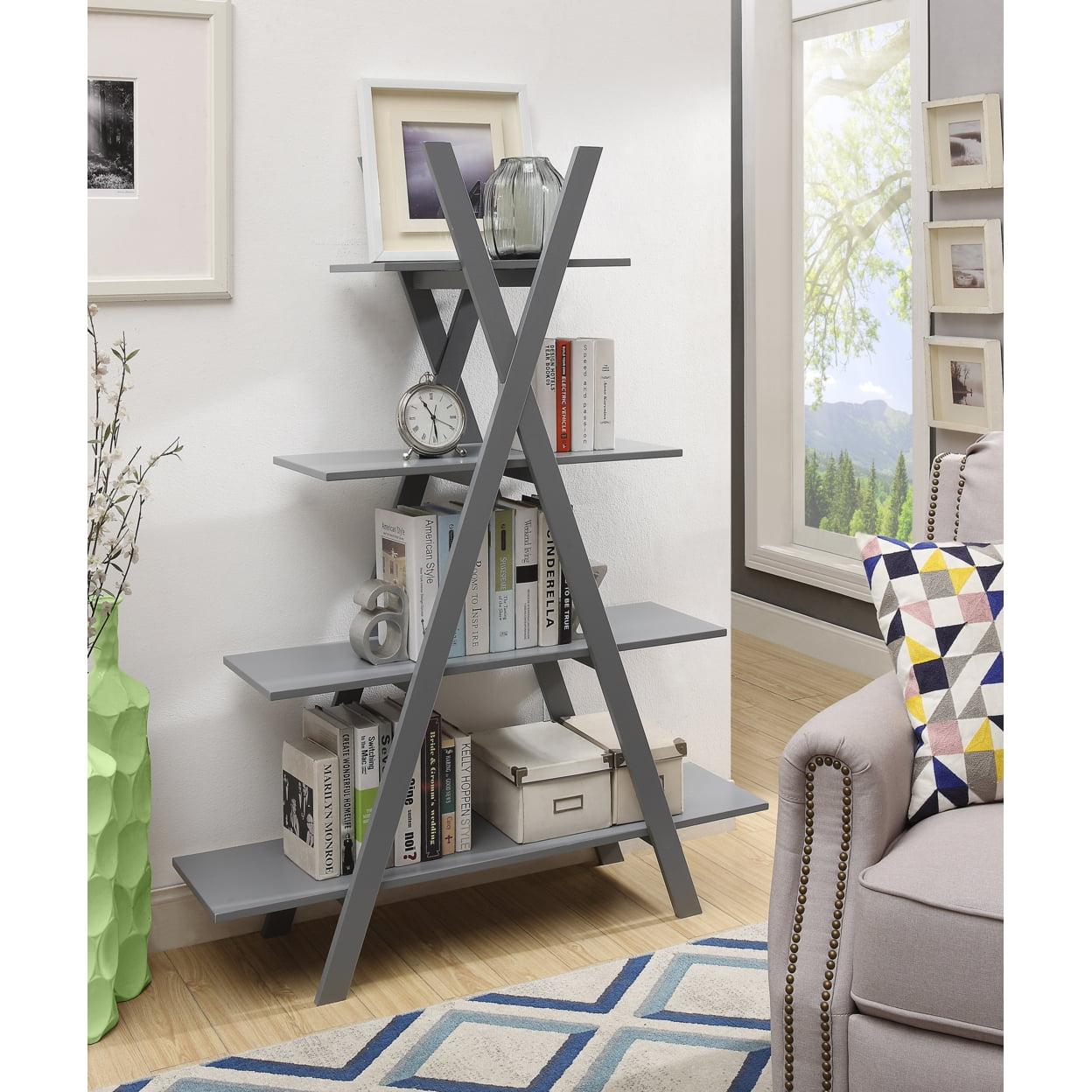 Picture of Convenience Concepts 203060GY Oxford A Frame Bookshelf