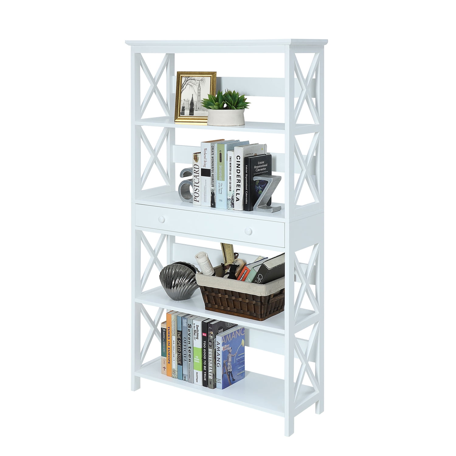 Picture of Convenience Concepts 203051W Oxford 5 Tier Bookcase with Drawer&#44; White