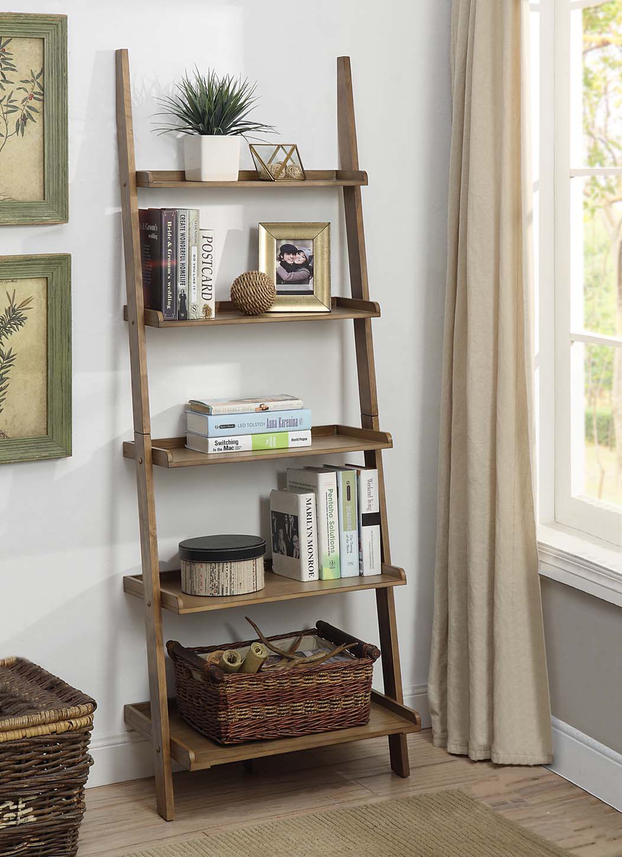 Picture of Convenience Concepts 8043391DFTW American Heritage Bookshelf Ladder, Driftwood - 72 x 14 x 24 in.