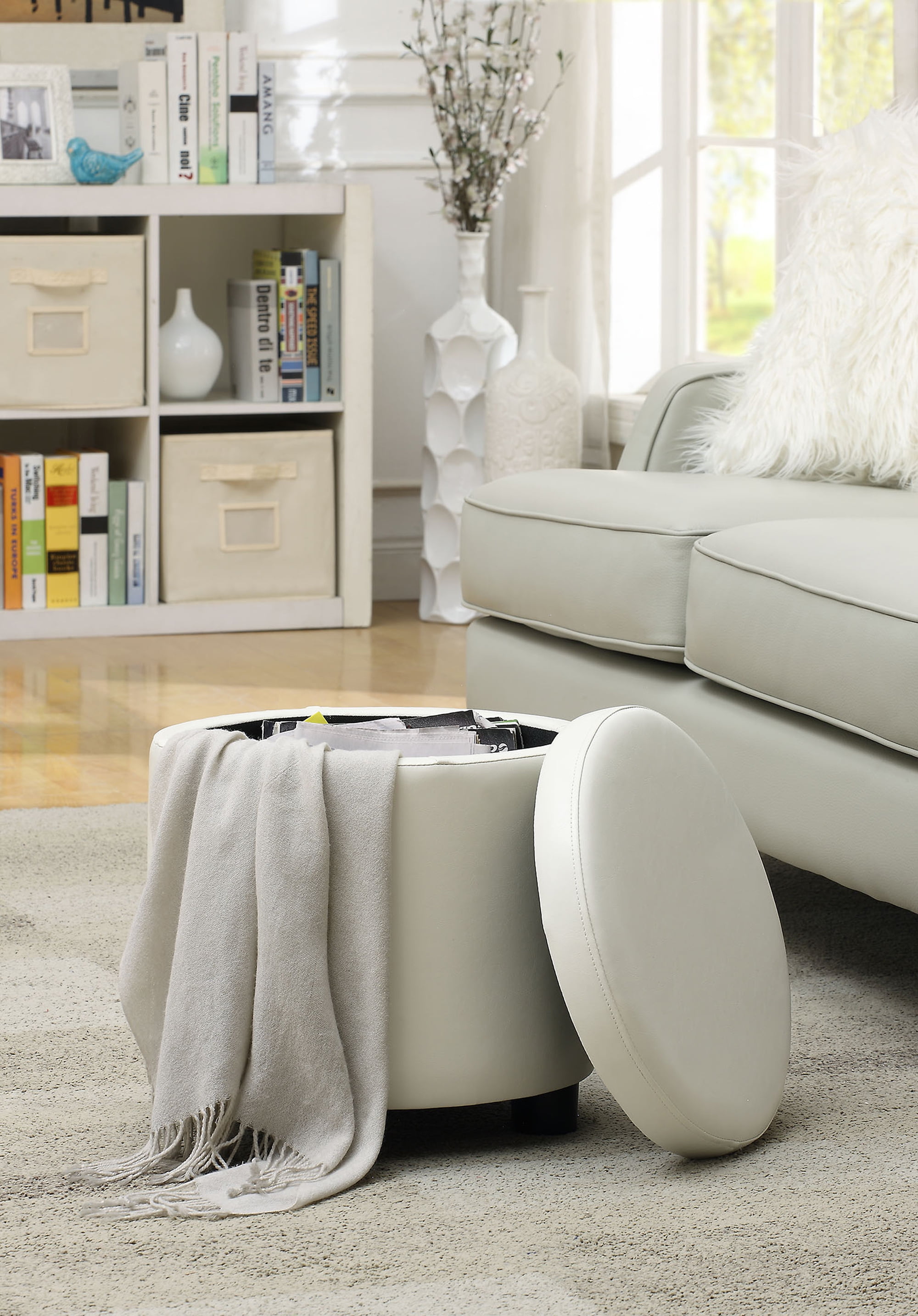 Picture of Convenience Concepts 163523W Comfort Round Accent Storage Ottoman in White