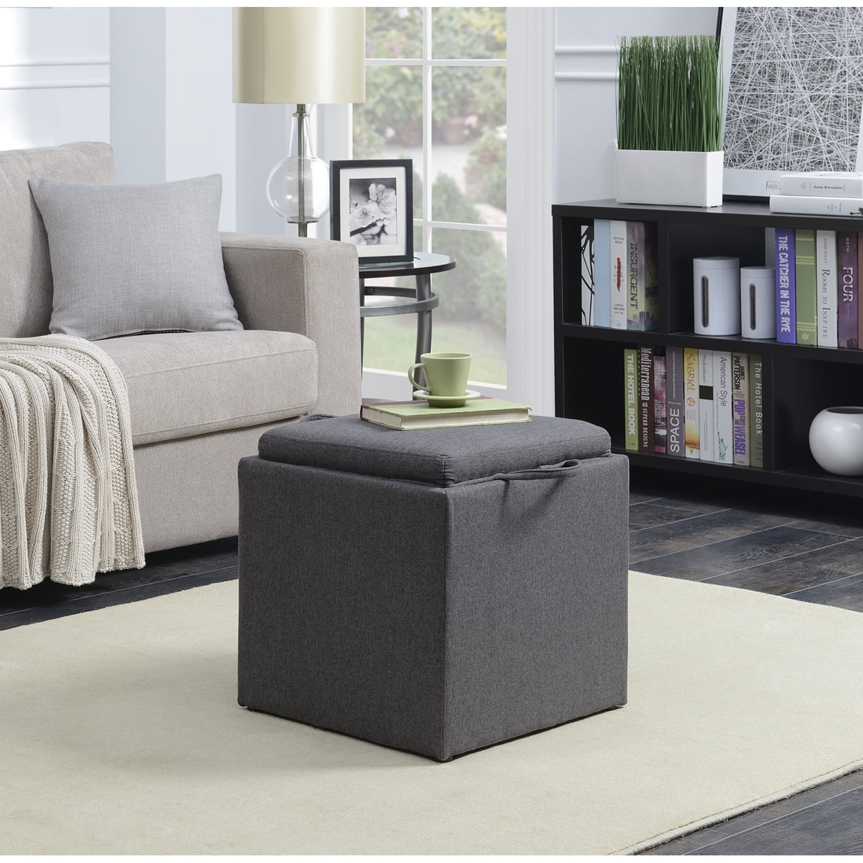 Picture of Convenience Concepts 143010FSGY Designs 4Comfort Park Avenue Single Ottoman With Stool, Soft Gray Fabric
