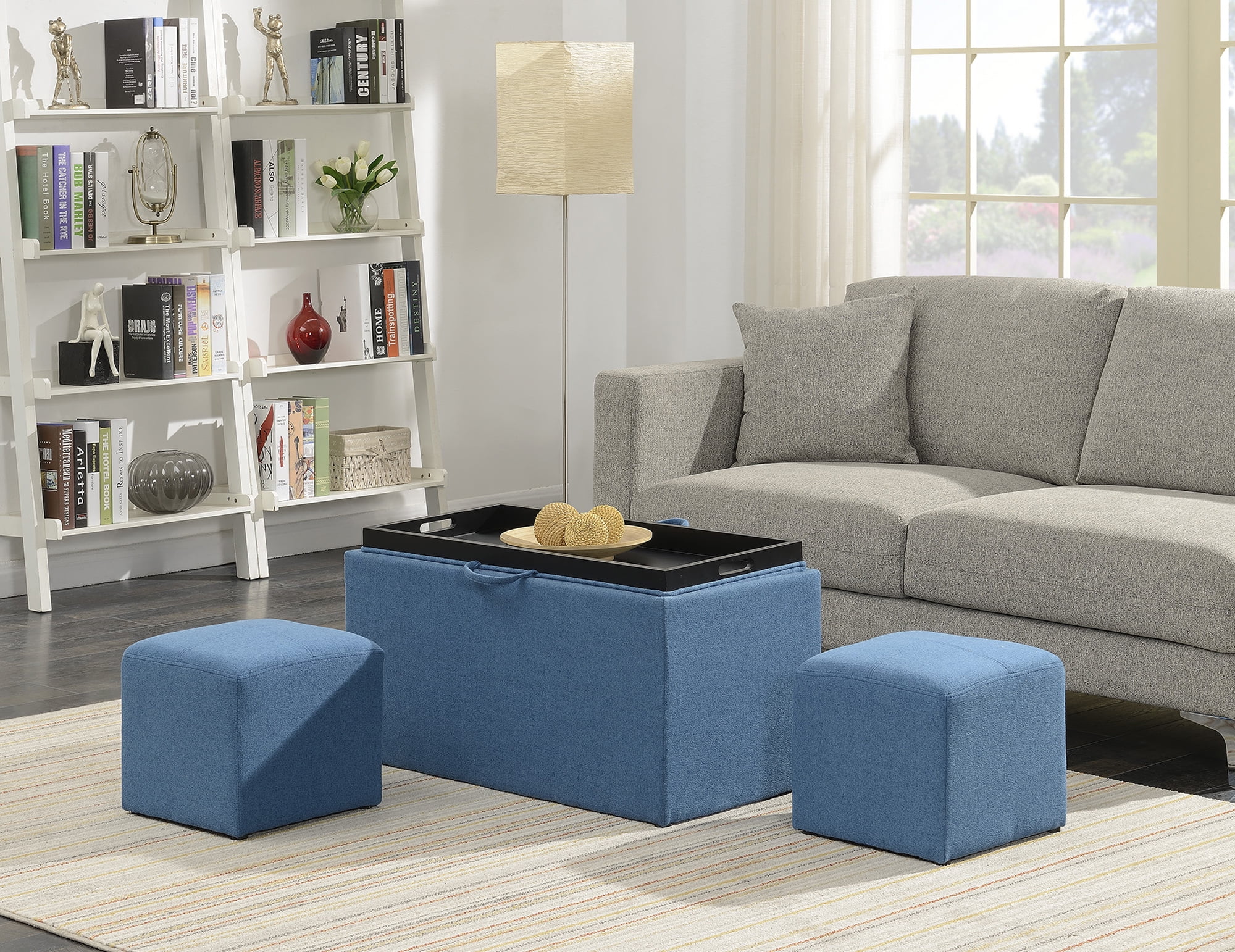 Picture of Convenience Concepts 143012FSBE Designs 4Comfort Sheridan Storage Bench with 2 Side Ottomans, Soft Blue Fabric