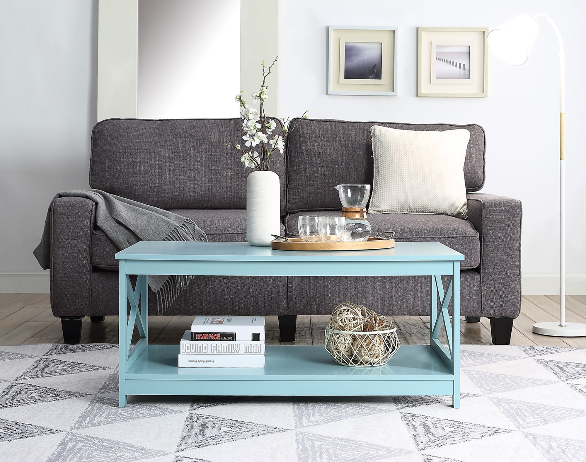 Oxford Coffee Table with Shelf  Sea Foam Blue -  Convenience Concepts, HI2826050