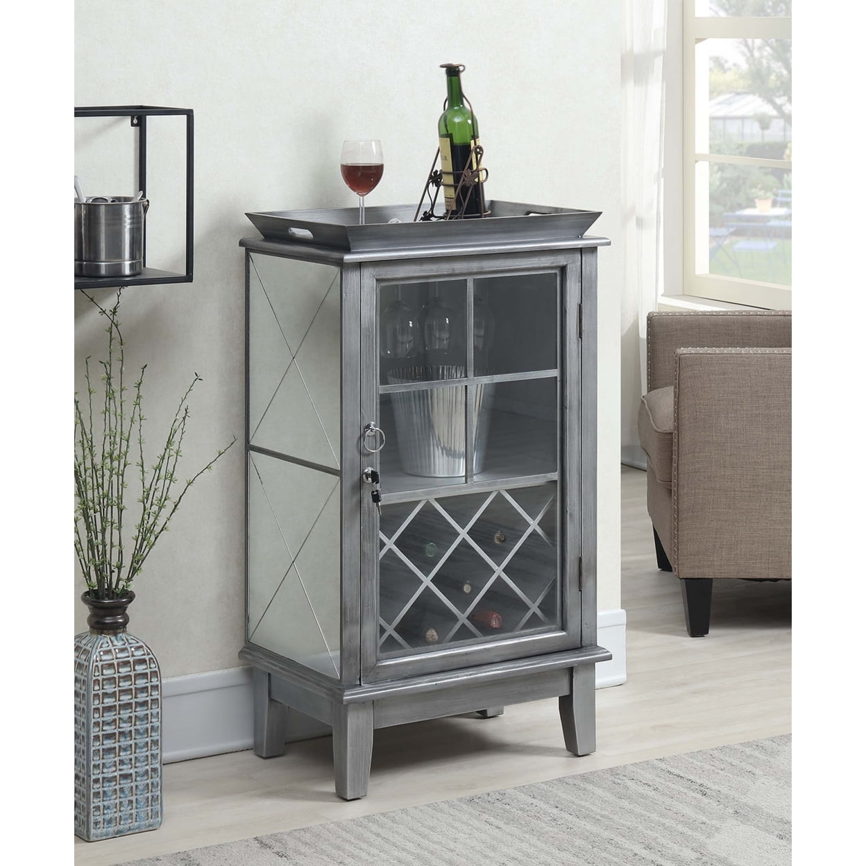 Picture of Convenience Concepts 413966S Gold Coast Serving Bar&#44; Antique Silver - 22.75 x 15 x 38 in.