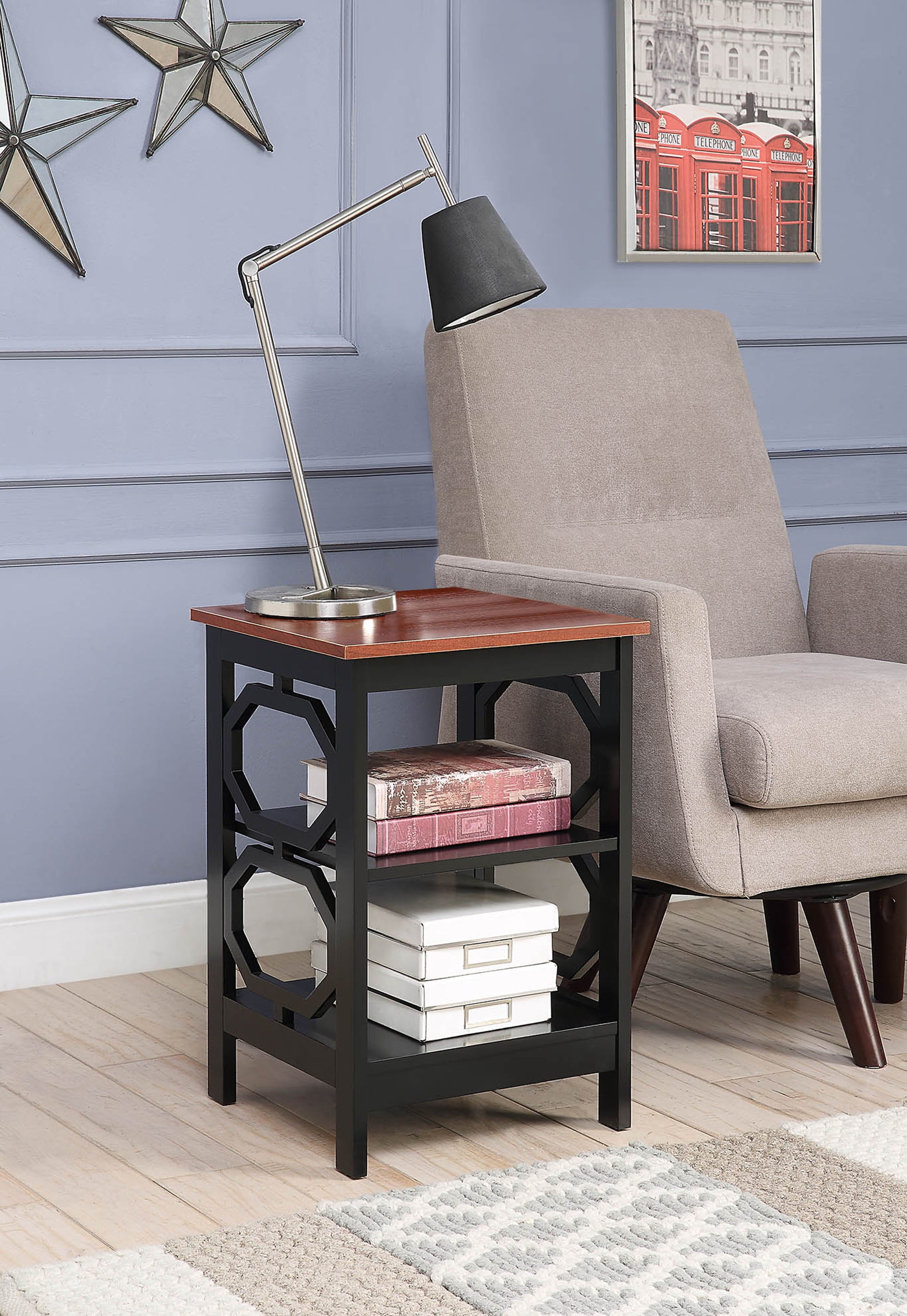 Picture of Convenience Concepts  203210CH Omega End Table with Shelves  Cherry Top/Black
