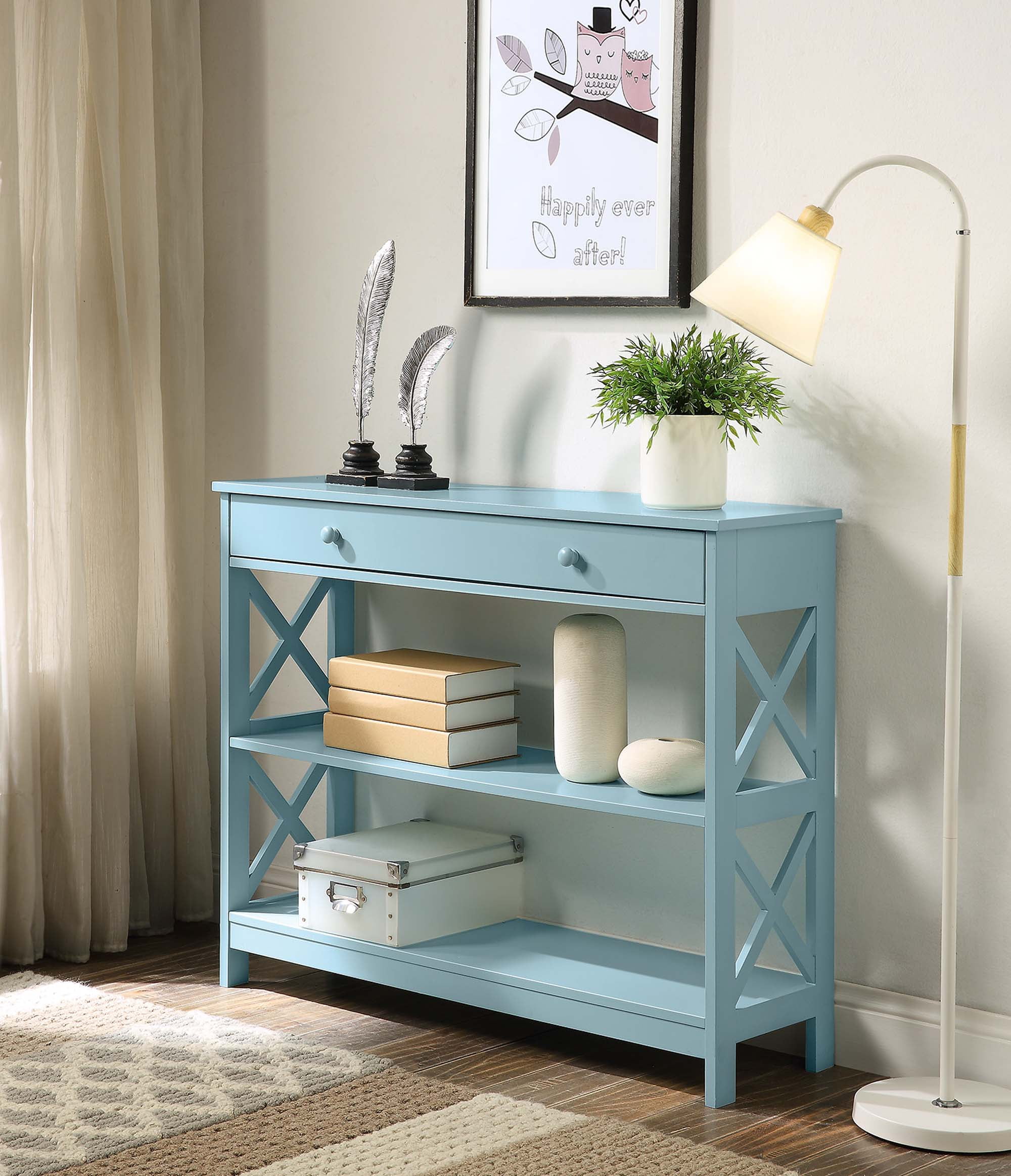 Oxford 1 Drawer Console Table with Shelves - Sea Foam Blue -  Convenience Concepts, HI2539840