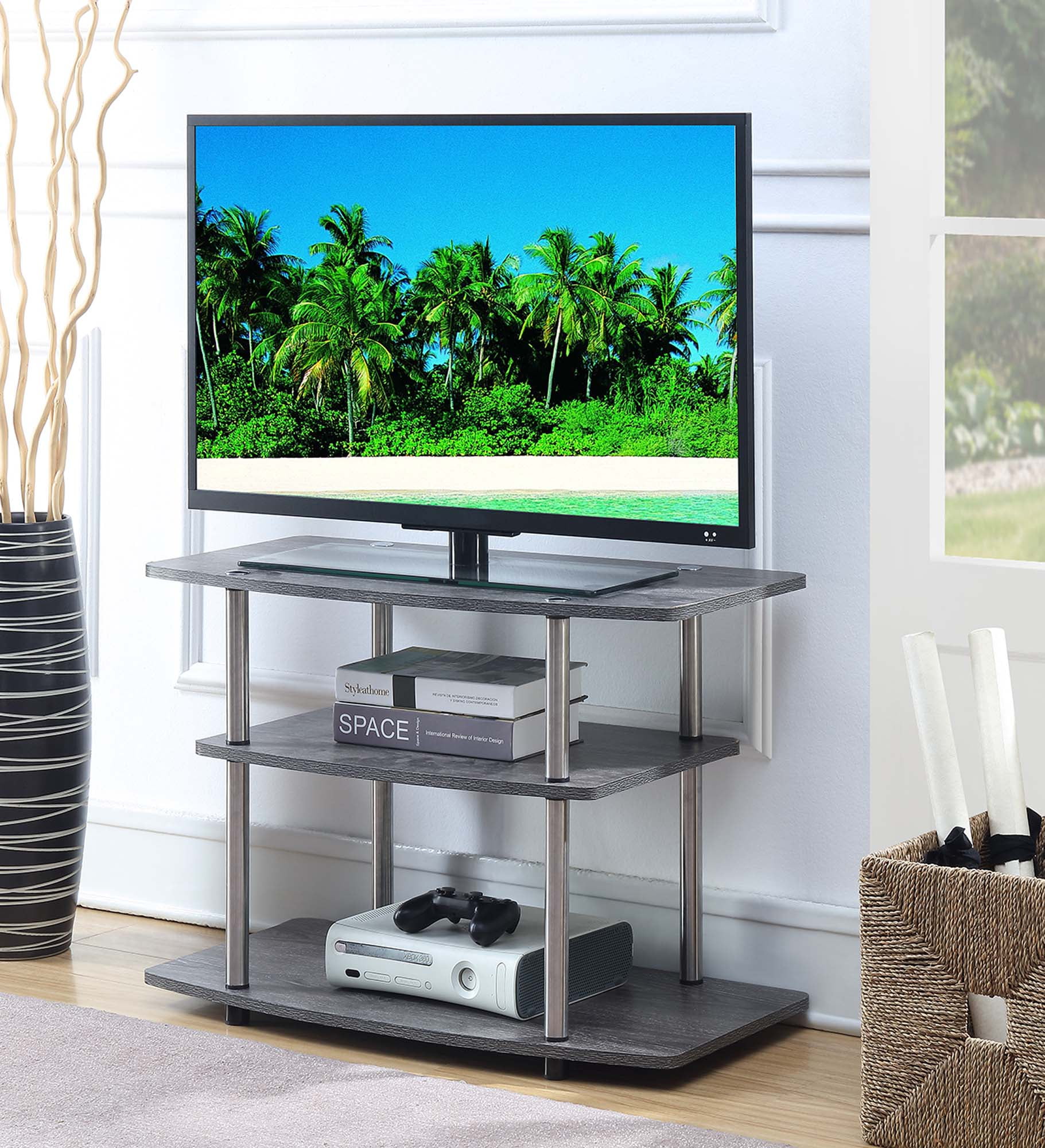 Picture of Convenience Concepts 131020WGY Designs2Go No Tools 3 Tier TV Stand - Weathered Gray
