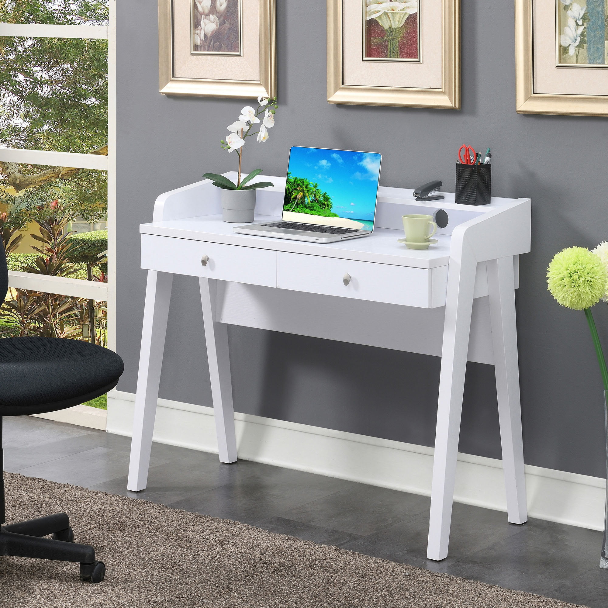 Picture of Convenience Concepts 125812W 42 x 18 x 34.75 in. Newport Deluxe 2 Drawer Desk&#44; White