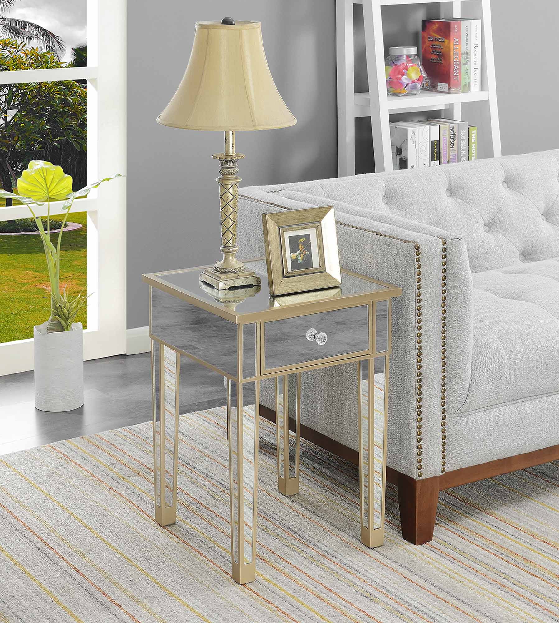 Picture of Convenience Concepts 413345CHMP 18 x 18 x 24 in. Gold Coast Mirrored End Table with Drawer&#44; Champagne & Mirror
