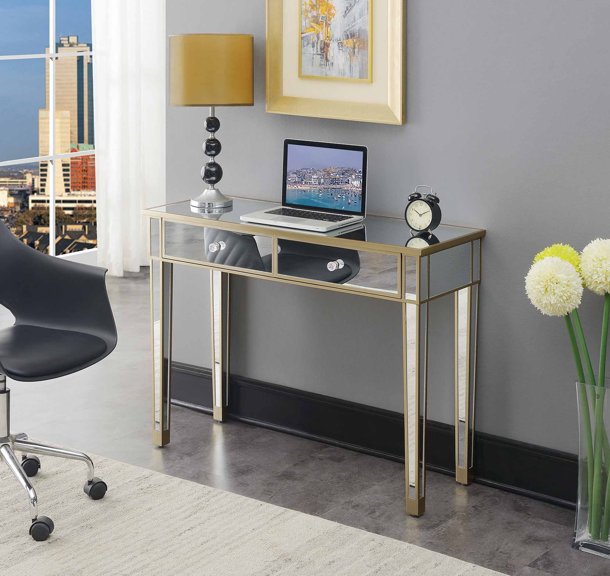 Picture of Convenience Concepts 413372CHMP 42 x 15 x 30 in. Gold Coast Mirrored Desk&#44; Champagne & Mirror