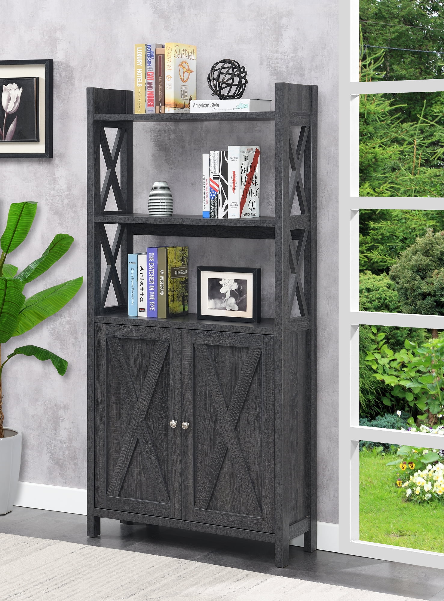 Picture of Convenience Concepts 121050WGY Oxford Bookcase with Cabinet - Weathered Gray&#44; Wood - 33.75 x 11.5 x 69 in.