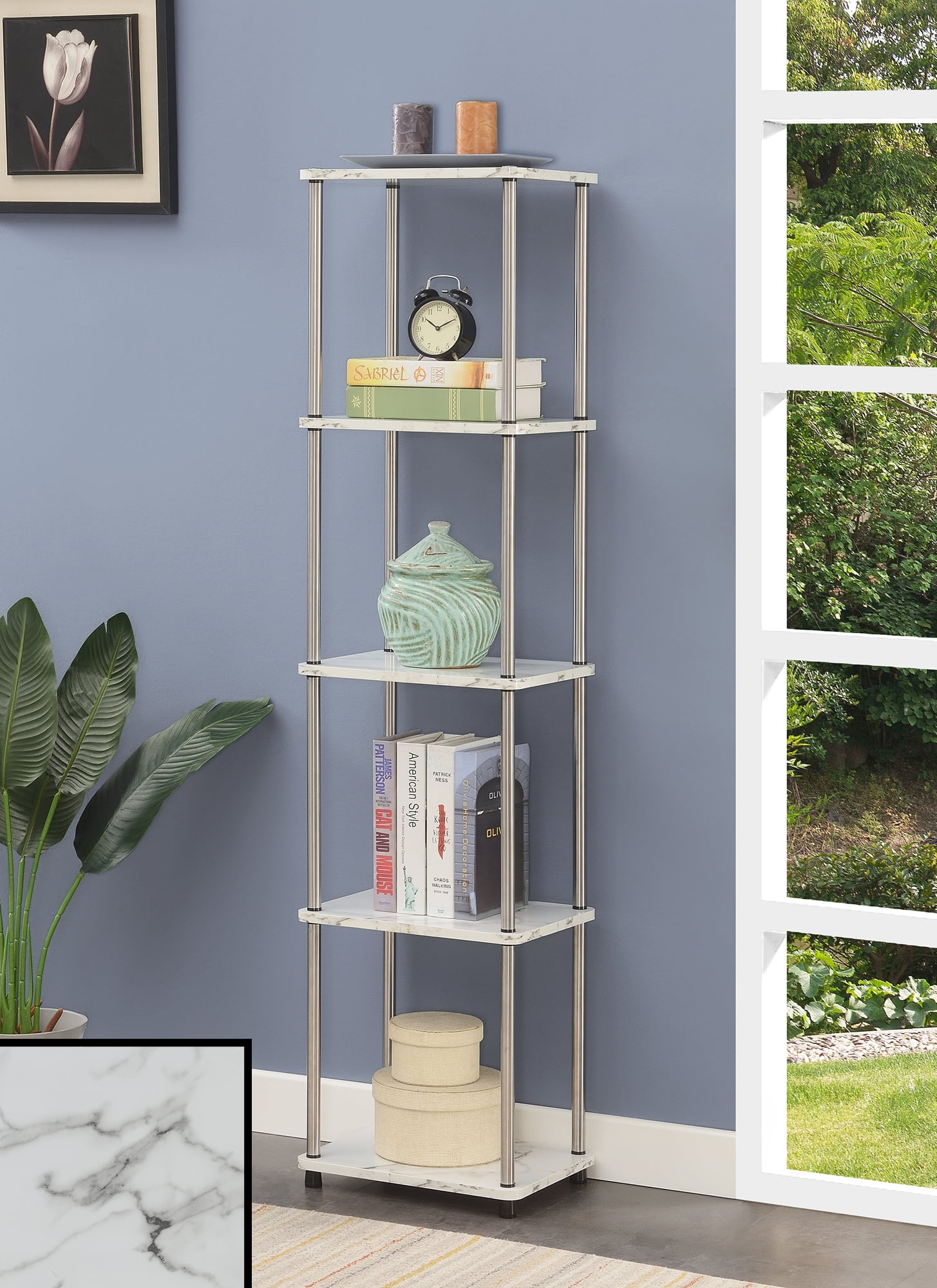 Picture of Convenience Concepts 161010WM Designs2Go No-Tools Five-Tier Tower Faux Marble - White&#44; Wood - 15.75 x 15.75 x 22 in.