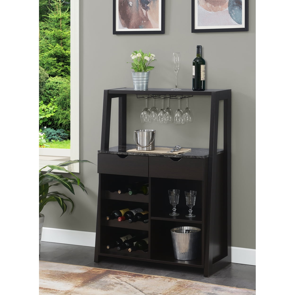 Picture of Convenience Concepts 121325BLMES Uptown Wine Bar with Espresso - Cabinet, Wood - 33.5 x 15.5 x 45.25 in.