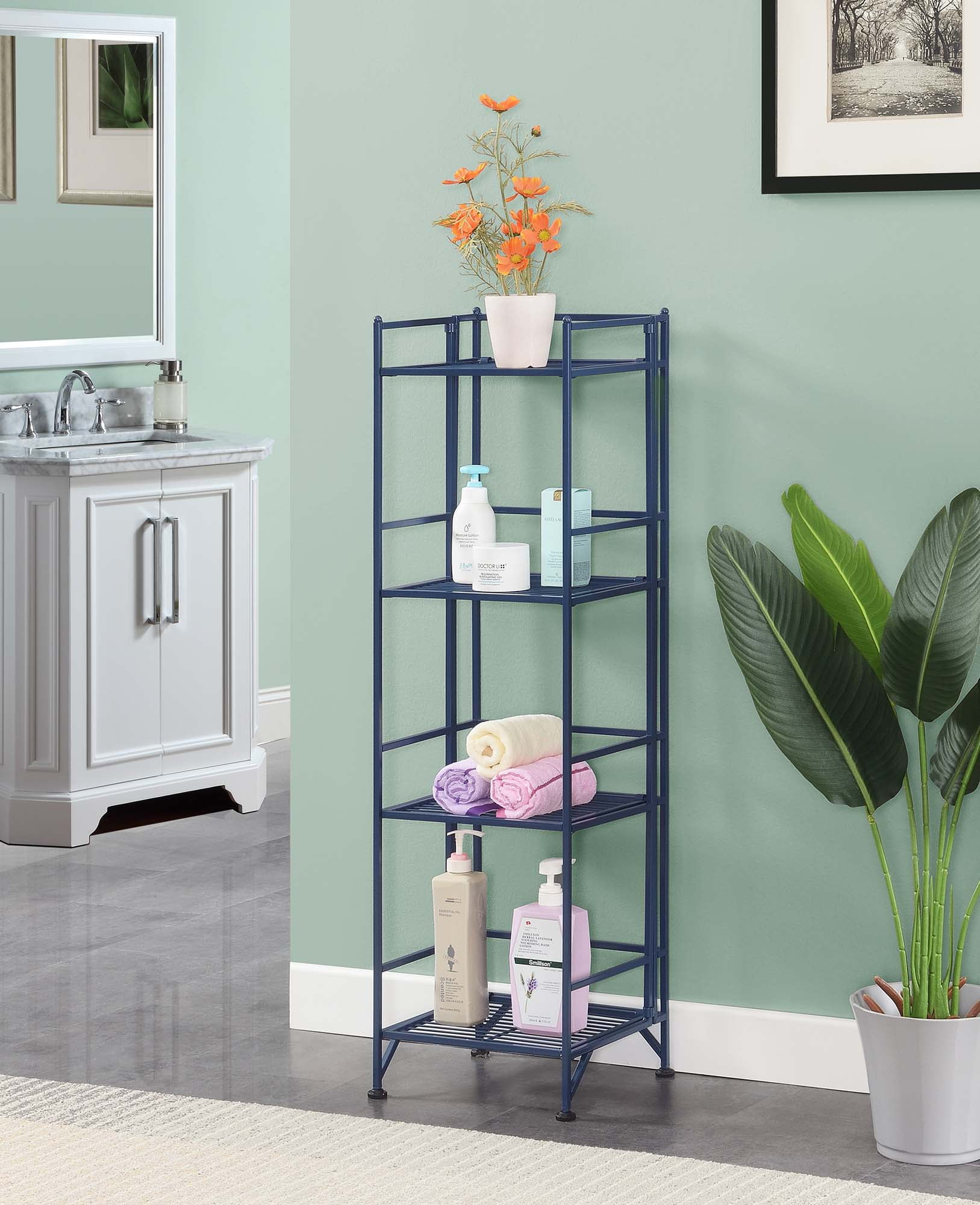 Picture of Convenience Concepts 8017CBE Xtra Storage Four-Tier Folding Shelf with Metal Frame&#44; Blue - 13 x 11.25 x 45 in.