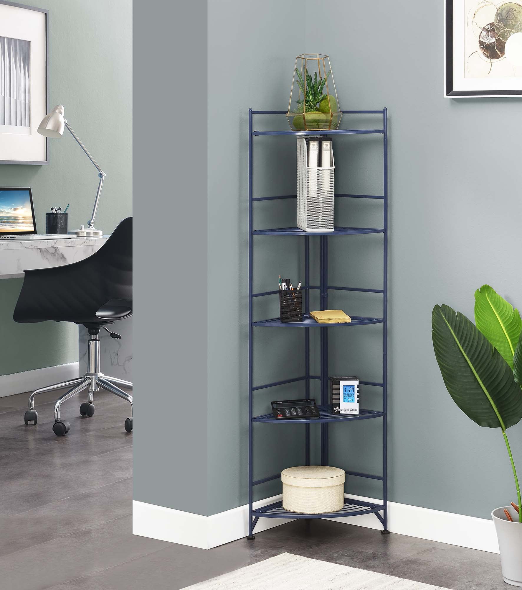 Picture of Convenience Concepts 8021CBE Xtra Storage Five-Tier Folding Corner Shelf - Blue&#44; Metal - 13.75 x 13.75 x 58 in.