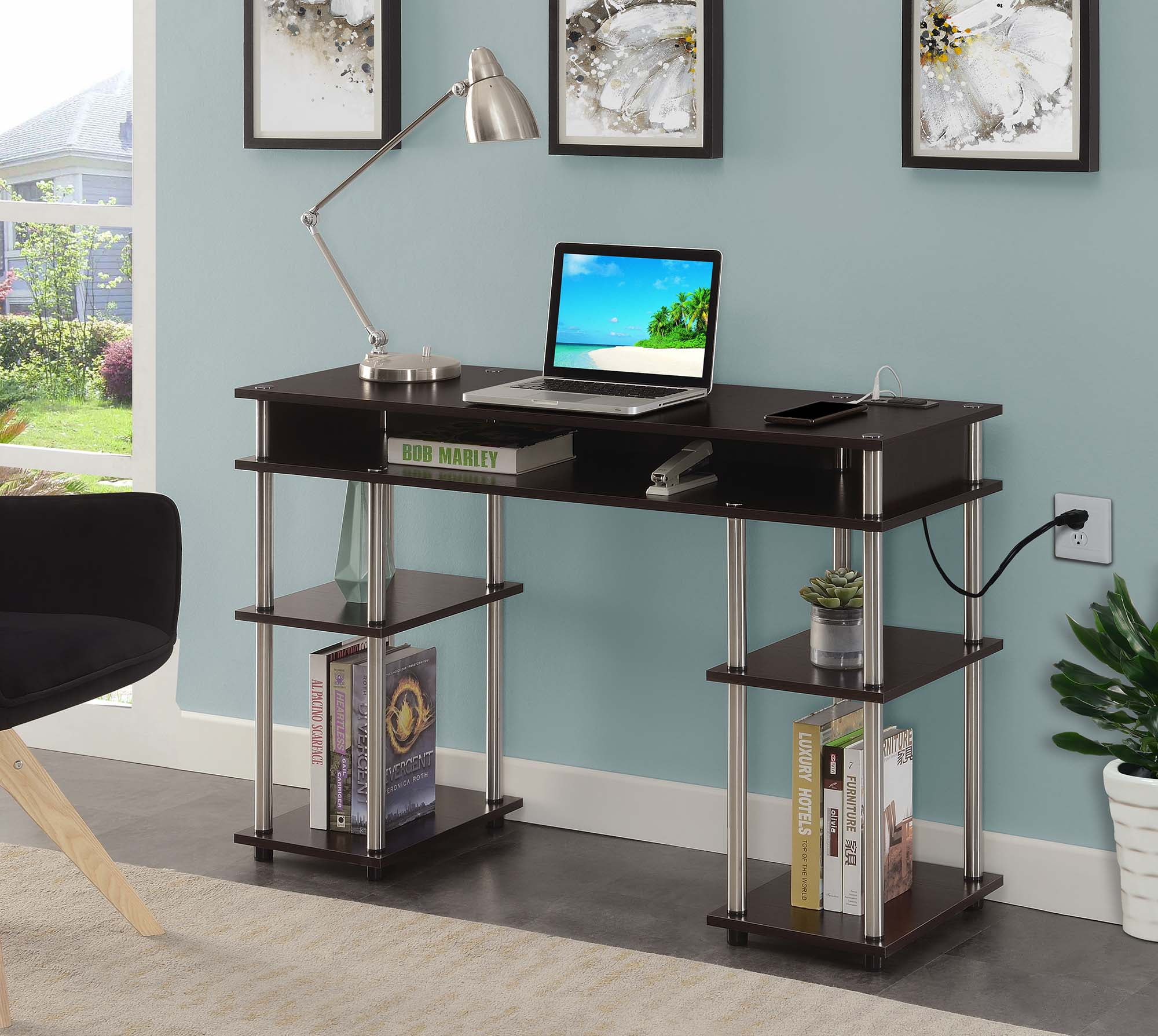 Picture of Convenience Concepts 131446ESU Designs2Go No Tools Student Desk with Charging Station&#44; Espresso