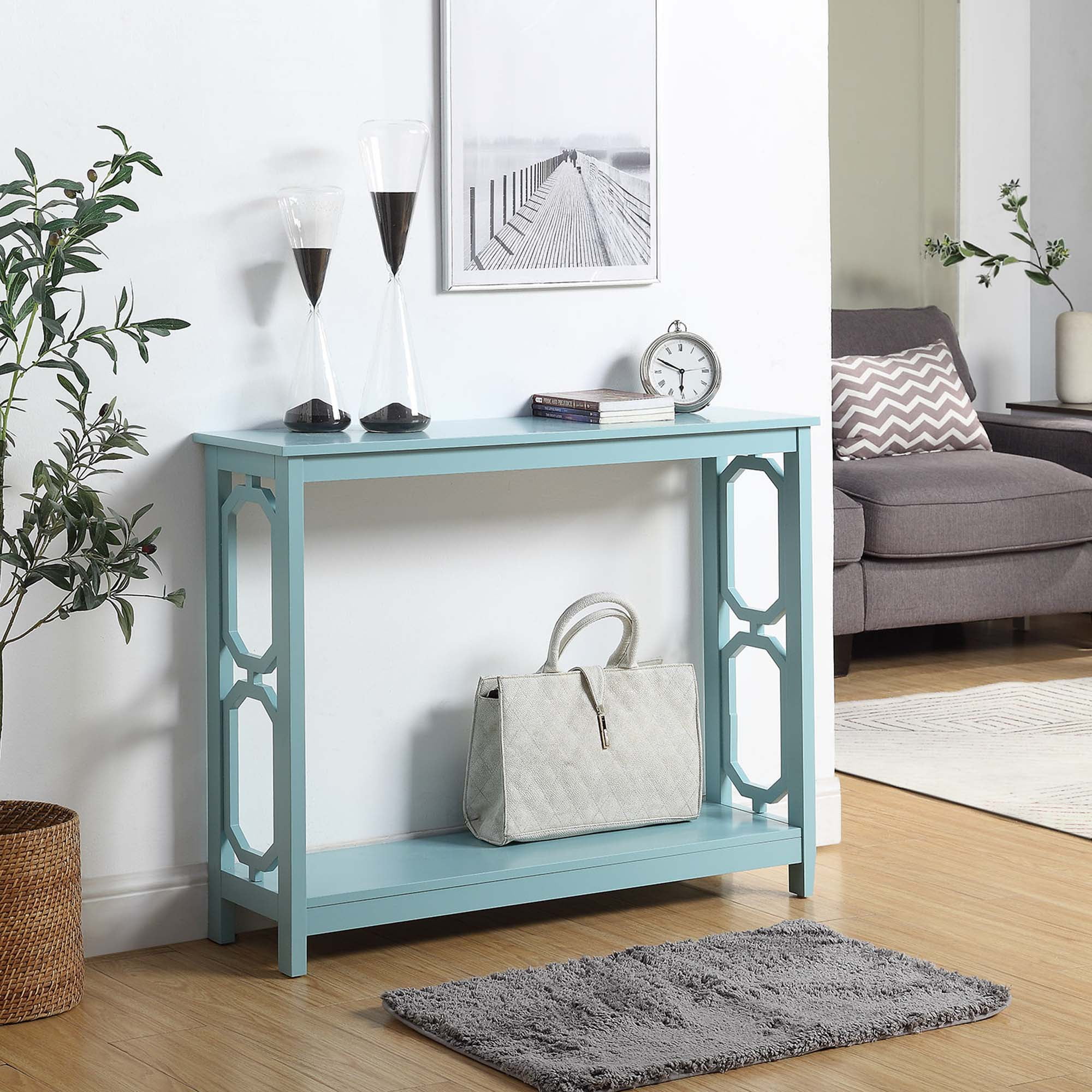 Omega Console Table with Shelf  Sea Foam Blue -  Convenience Concepts, HI2827270